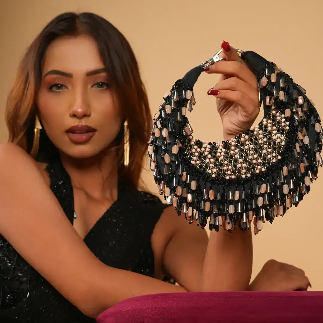 Emerald Pink Embellished Crystal Hobo Bag