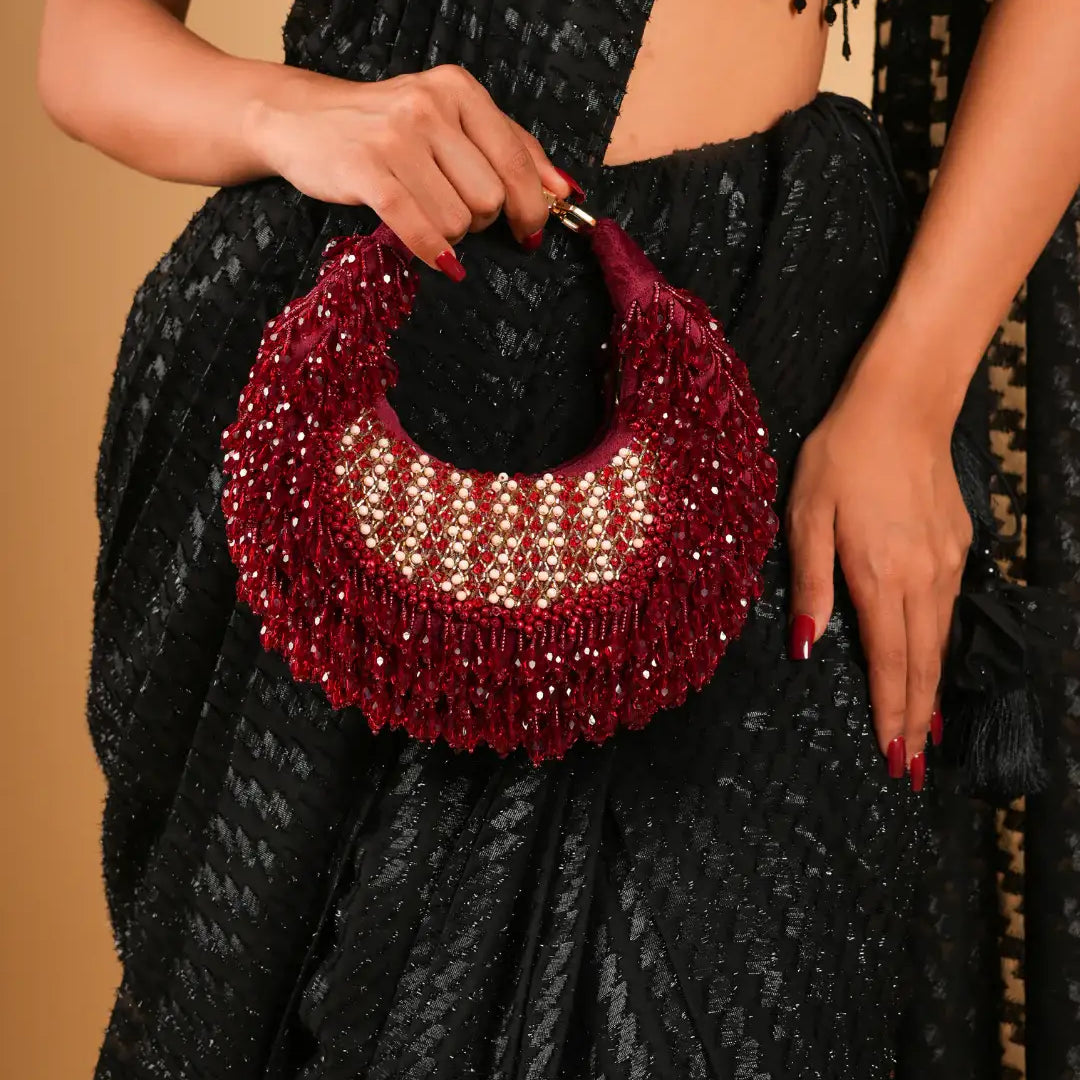Emerald Pink Embellished Crystal Hobo Bag