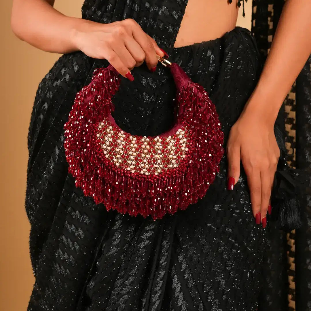 Emerald Pink Embellished Crystal Hobo Bag