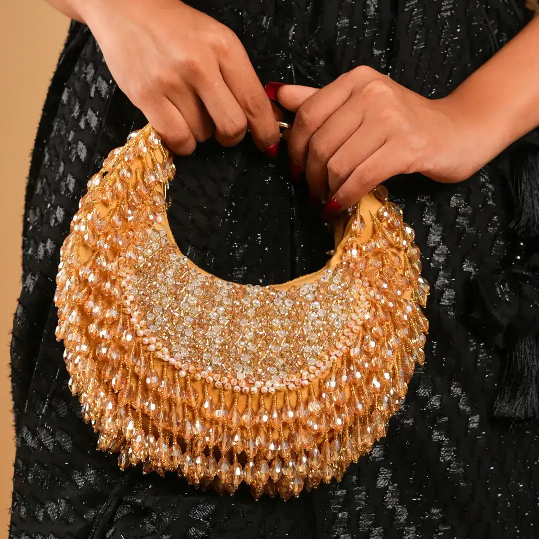 Emerald Pink Embellished Crystal Hobo Bag