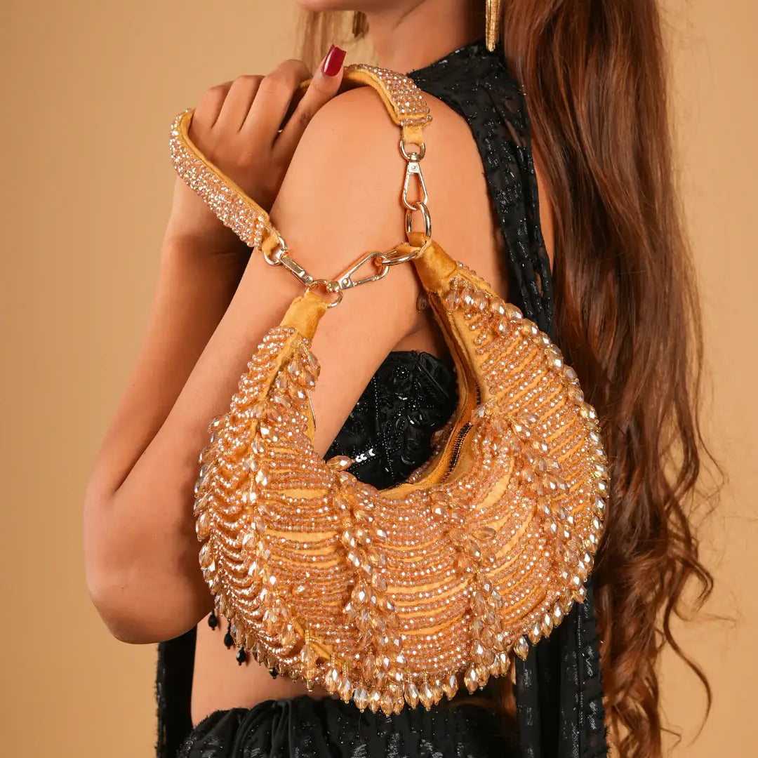 Empress Maroon Embellished Hobo Bag