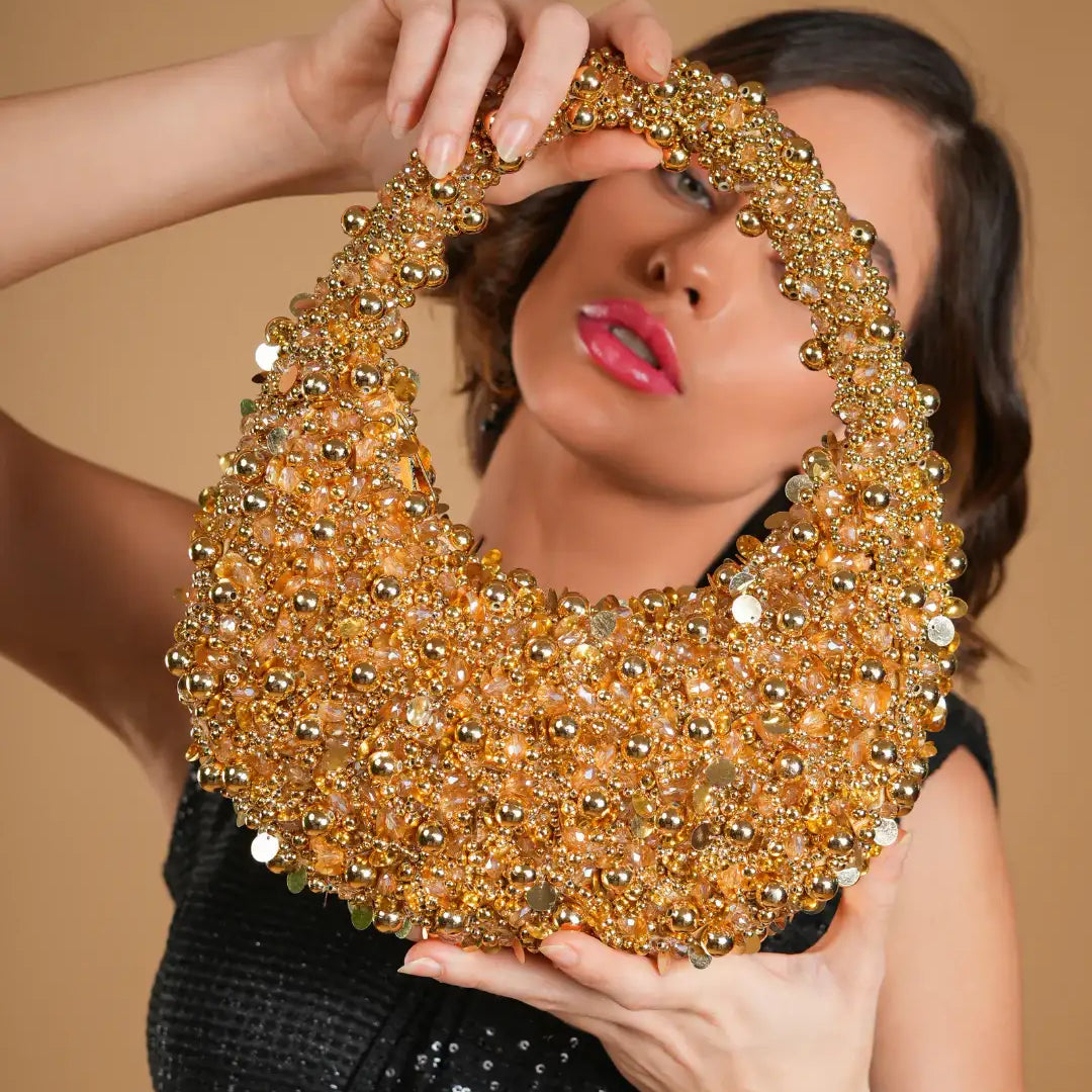 Twilight Golden Suede Embellished Hobo Bag