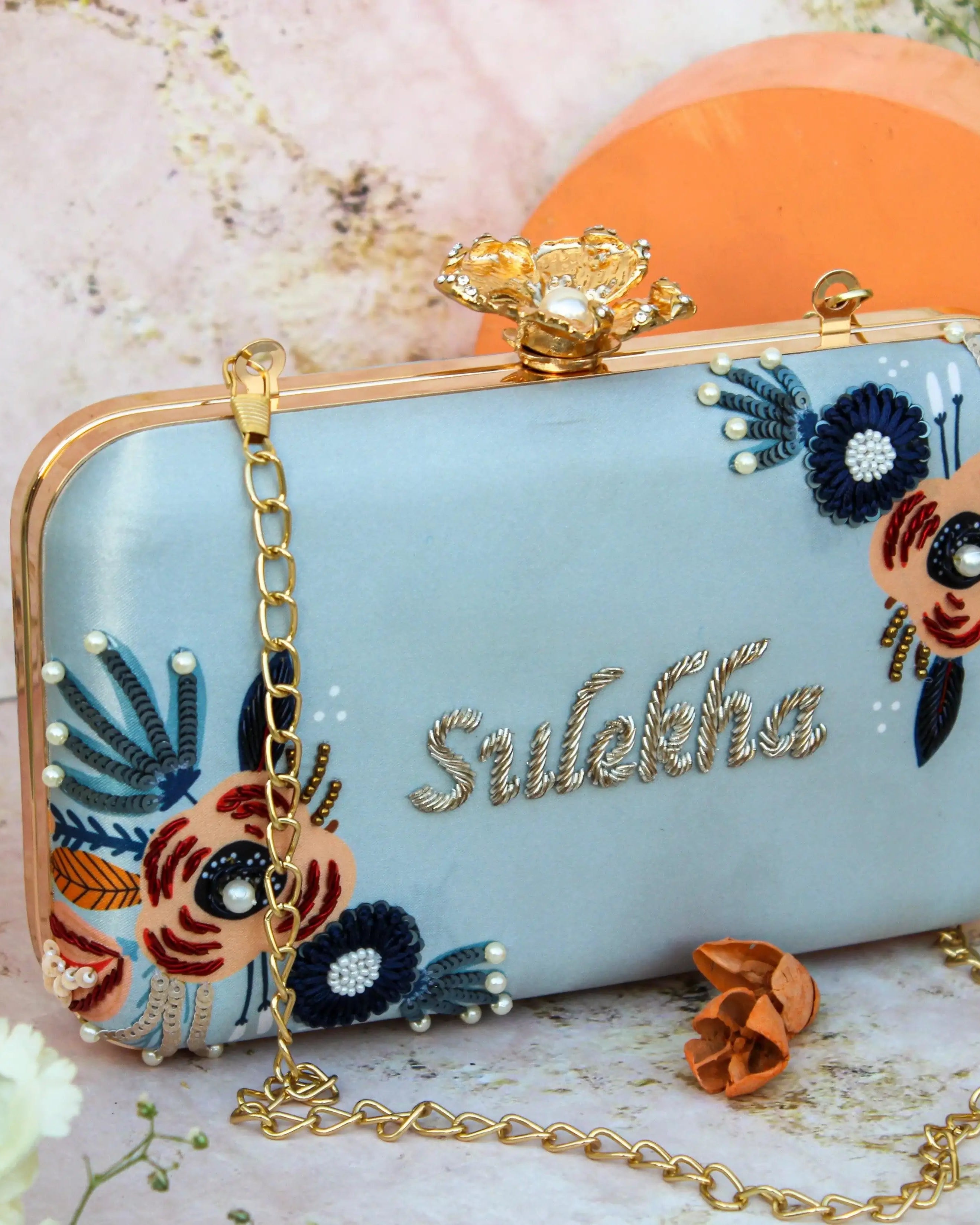 Customised Embroidered Bridal Clutch - SUGARCRUSH