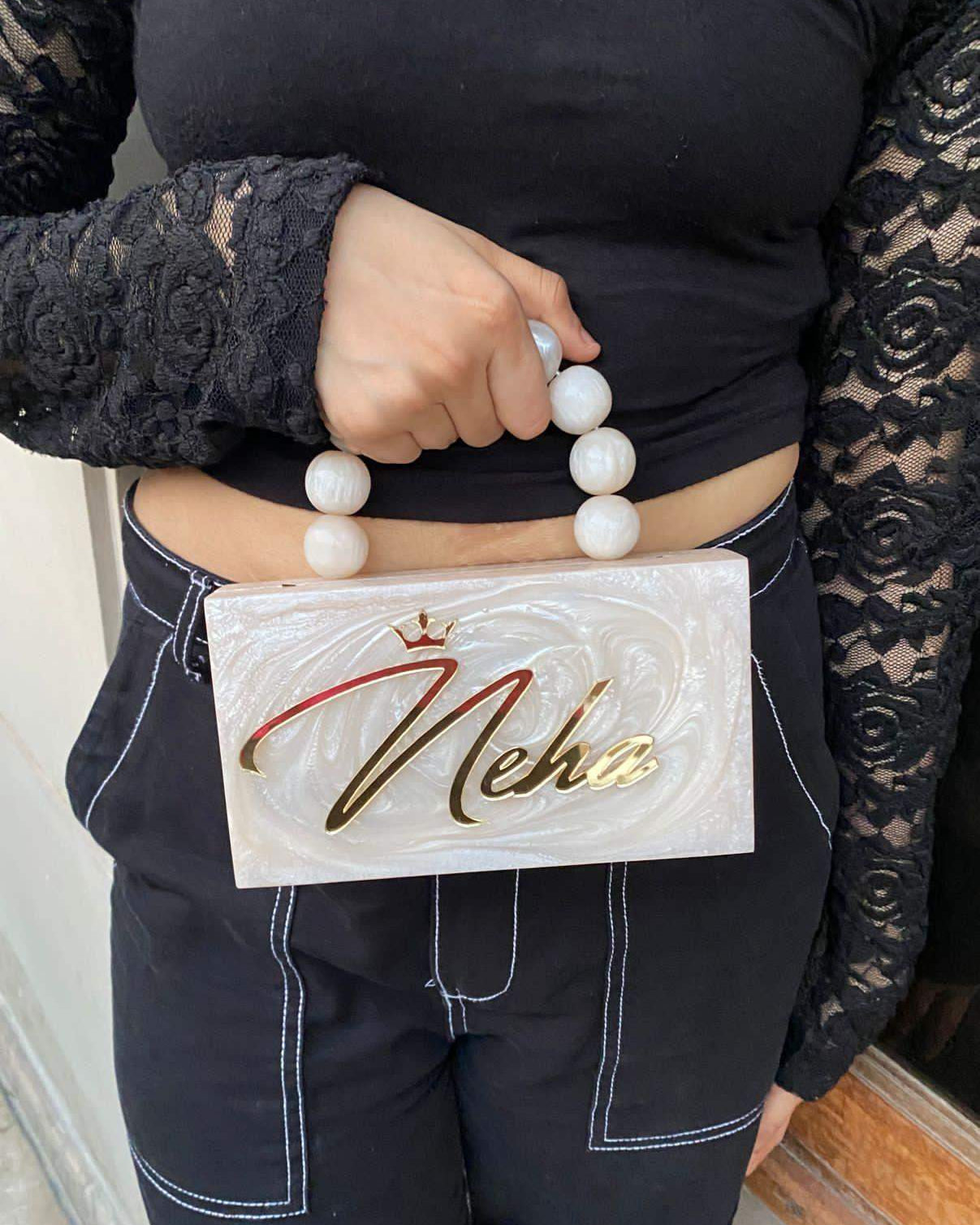 Customised Party Resin Name Clutch With Pearl Handle - SUGARCRUSH
