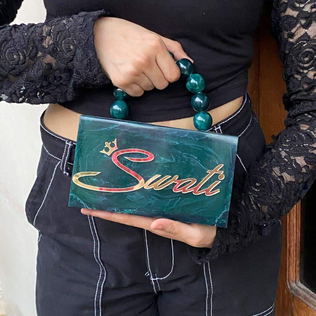 Customised Party Resin Name Clutch With Pearl Handle - SUGARCRUSH