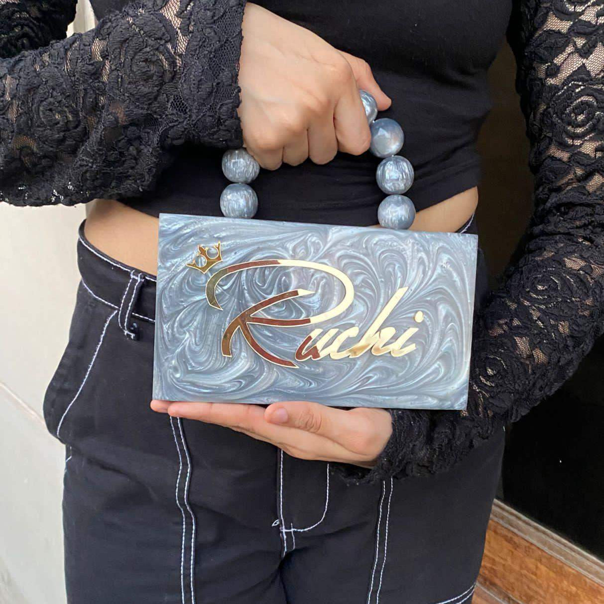 Customised Party Resin Name Clutch With Pearl Handle - SUGARCRUSH