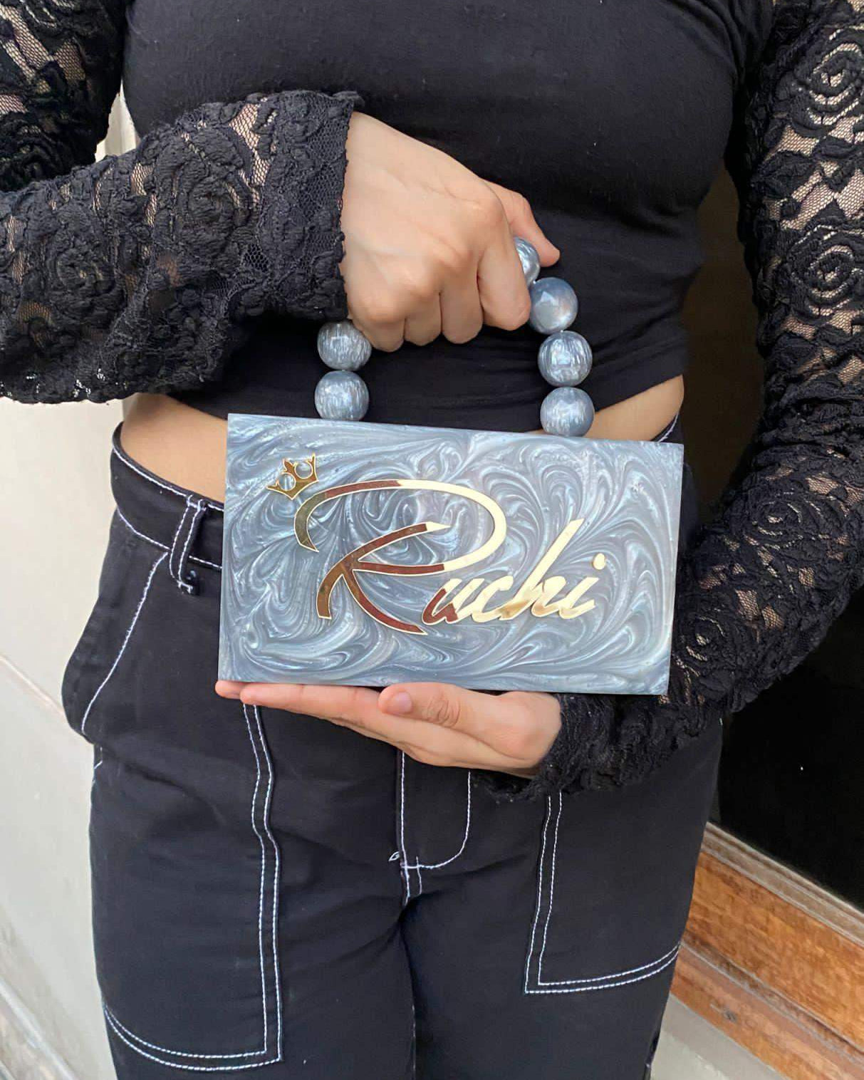 Customised Party Resin Name Clutch With Pearl Handle - SUGARCRUSH