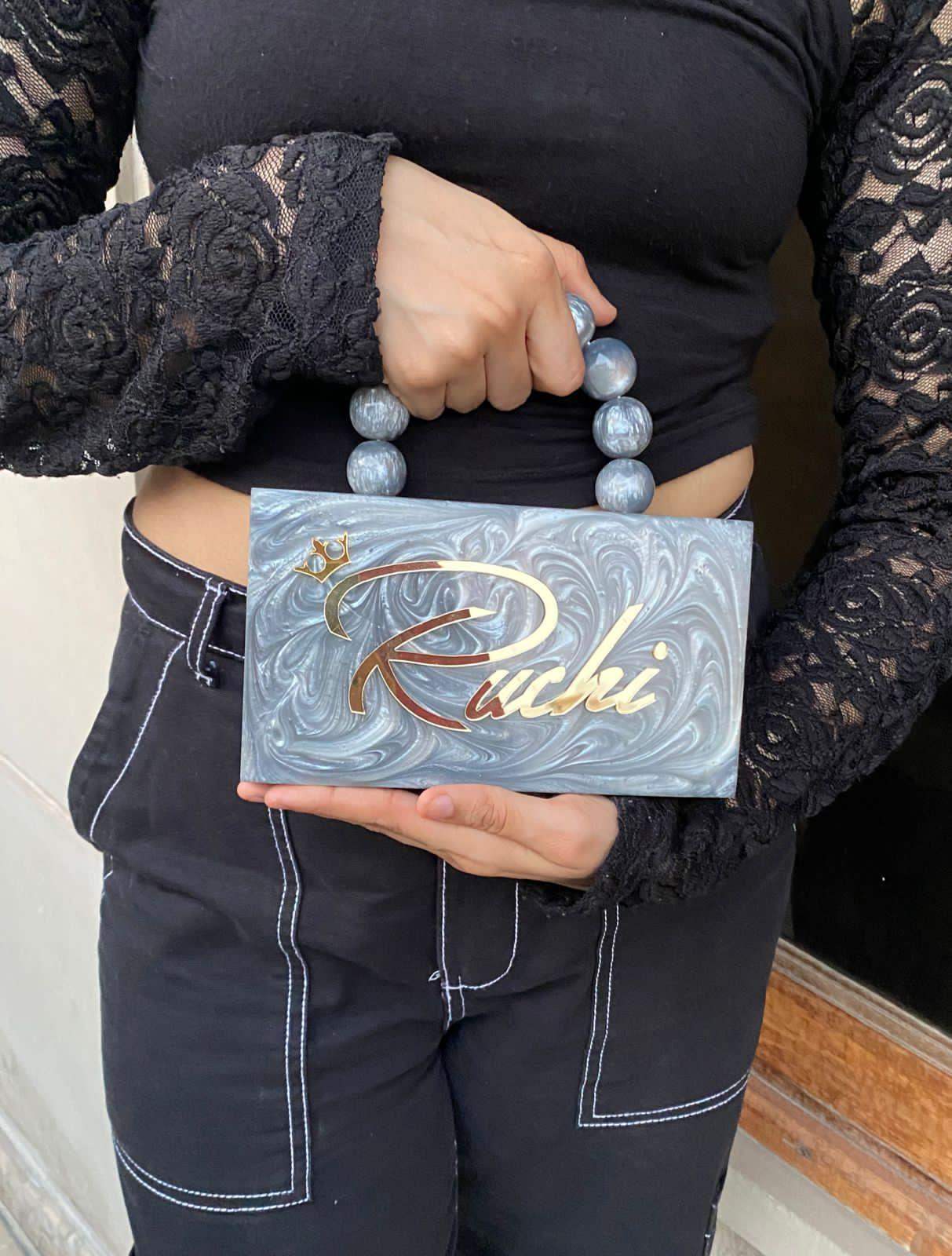 Customised Party Resin Name Clutch With Pearl Handle - SUGARCRUSH