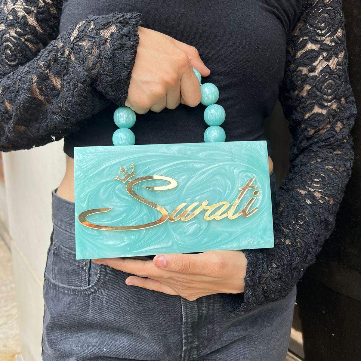Customised Party Resin Name Clutch With Pearl Handle - SUGARCRUSH