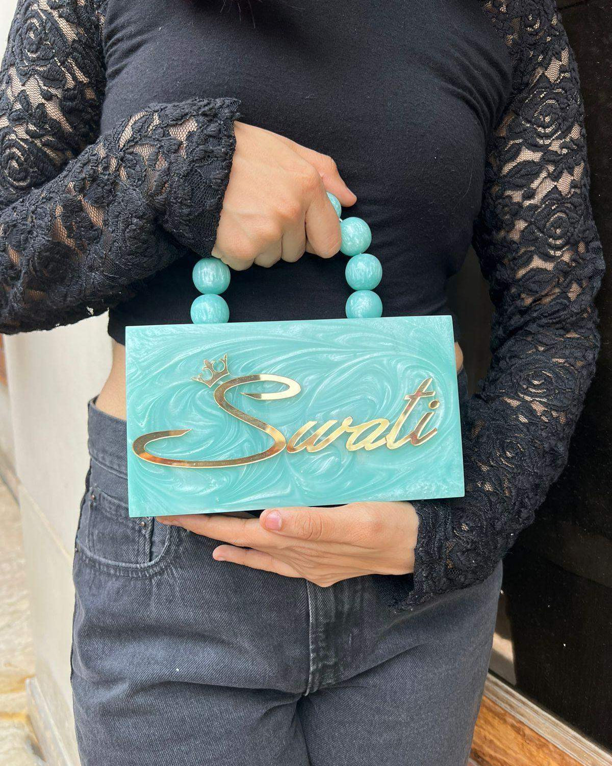 Customised Party Resin Name Clutch With Pearl Handle - SUGARCRUSH