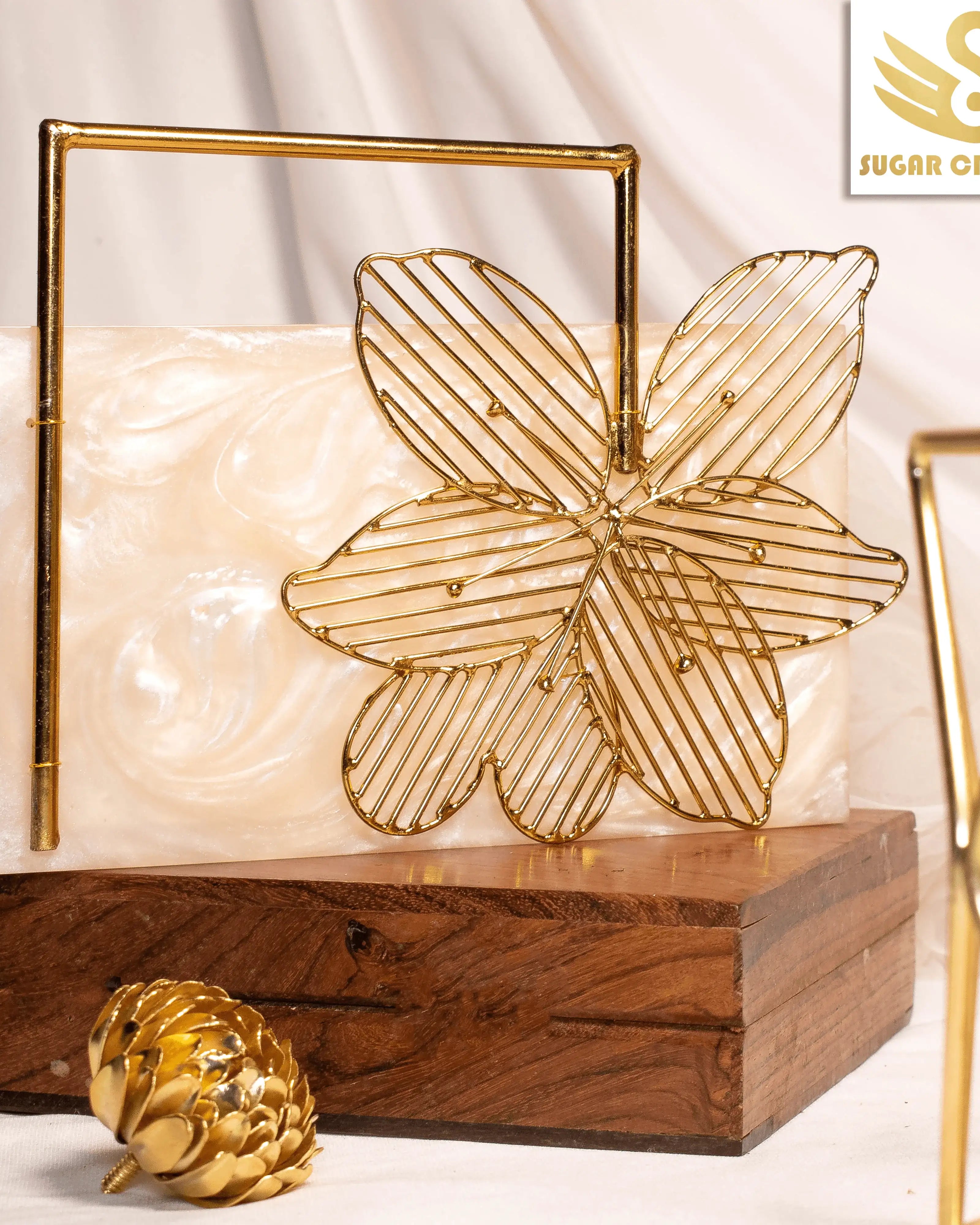 Sugarcrush beige luxury Bridal embellished clutch with handle - SUGARCRUSH