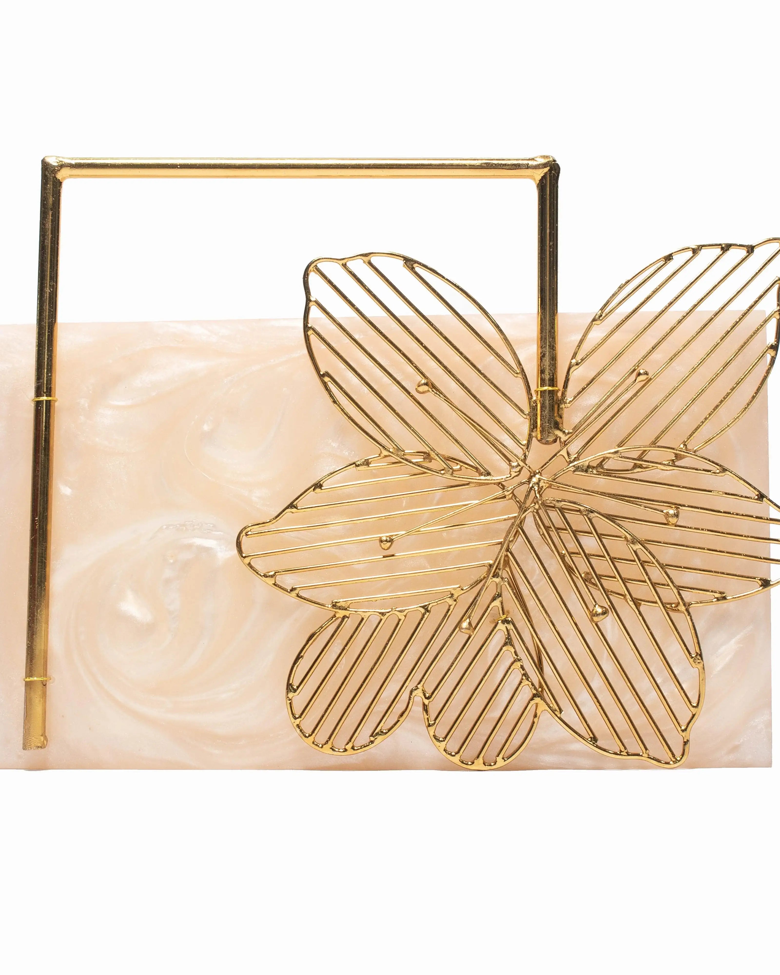 Sugarcrush beige luxury Bridal embellished clutch with handle - SUGARCRUSH