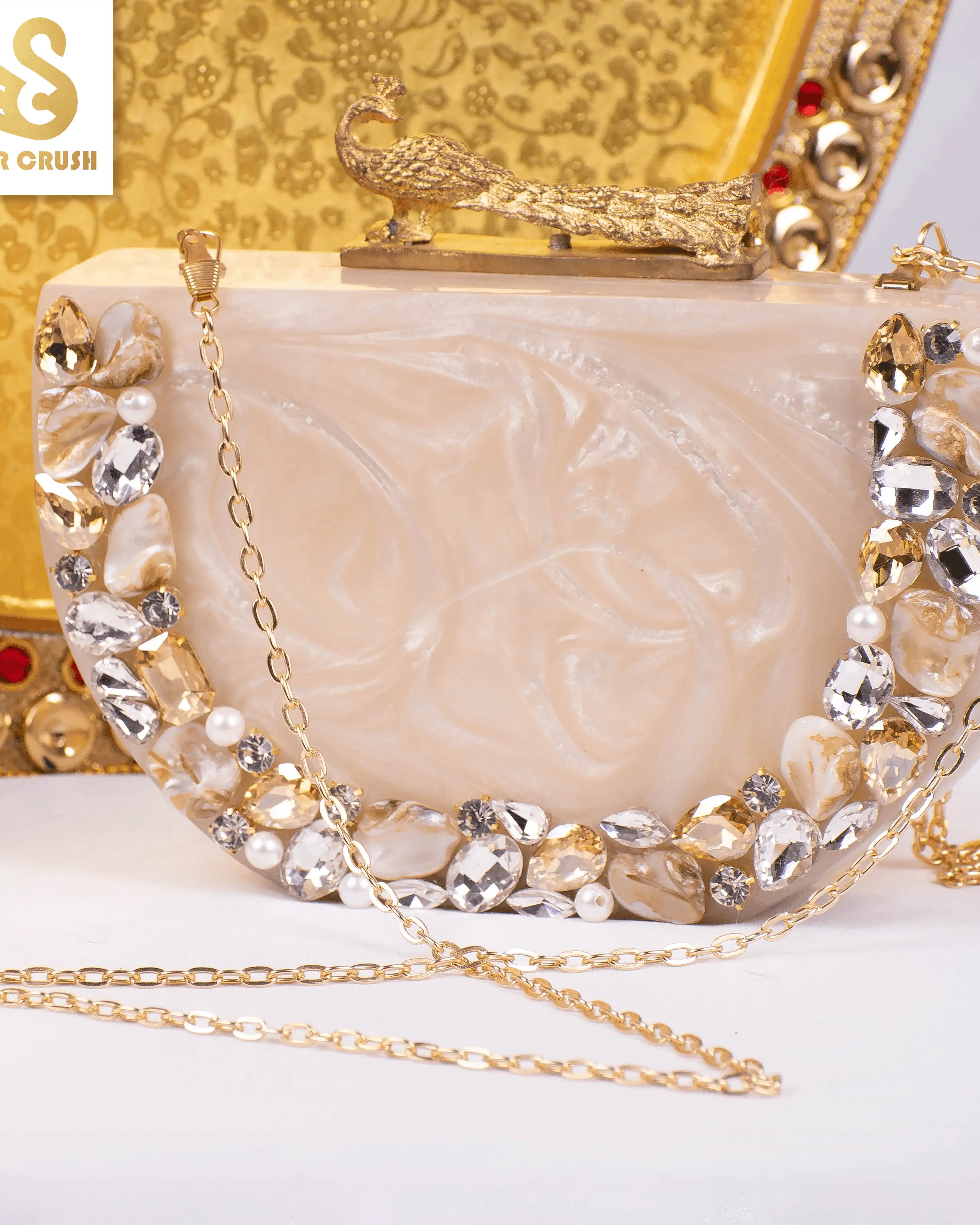 Sugarcrush beige luxury embellished clutch - SUGARCRUSH