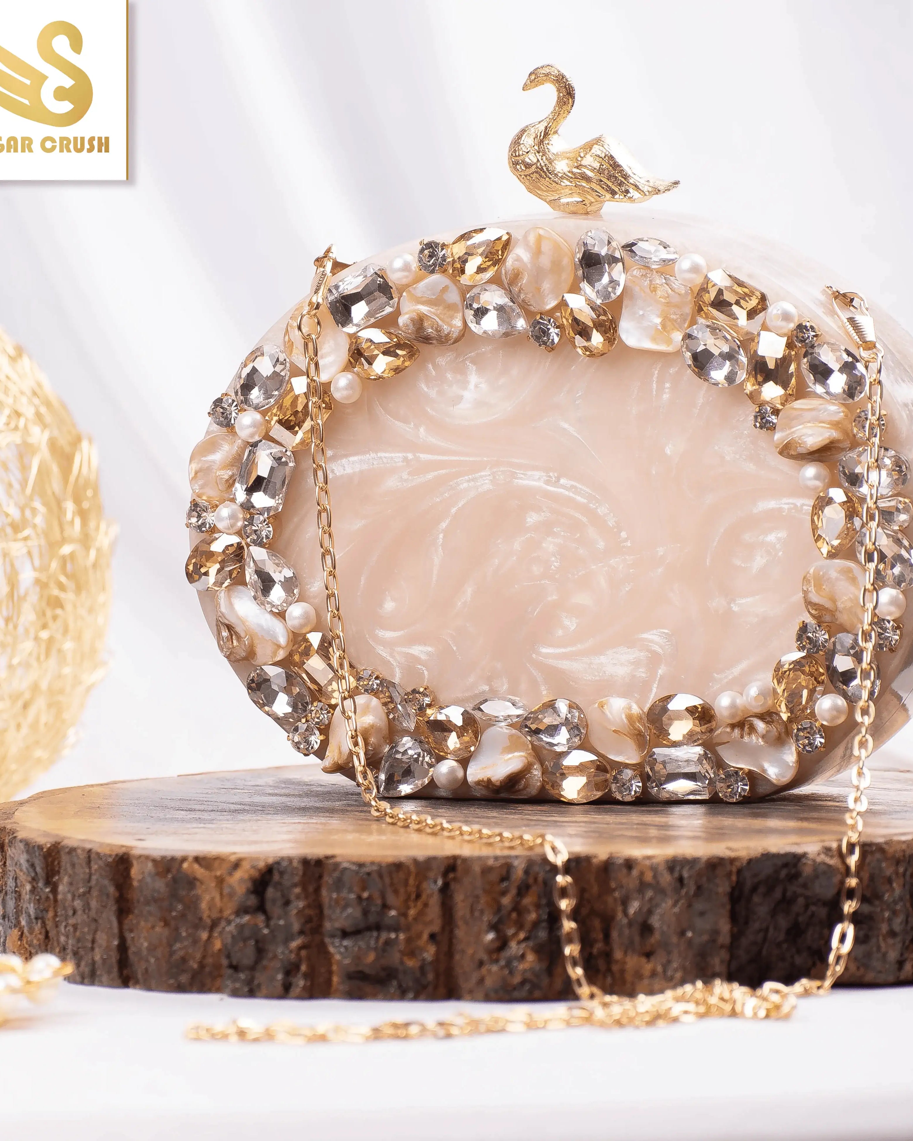 Sugarcrush beige luxury embellished clutch - SUGARCRUSH