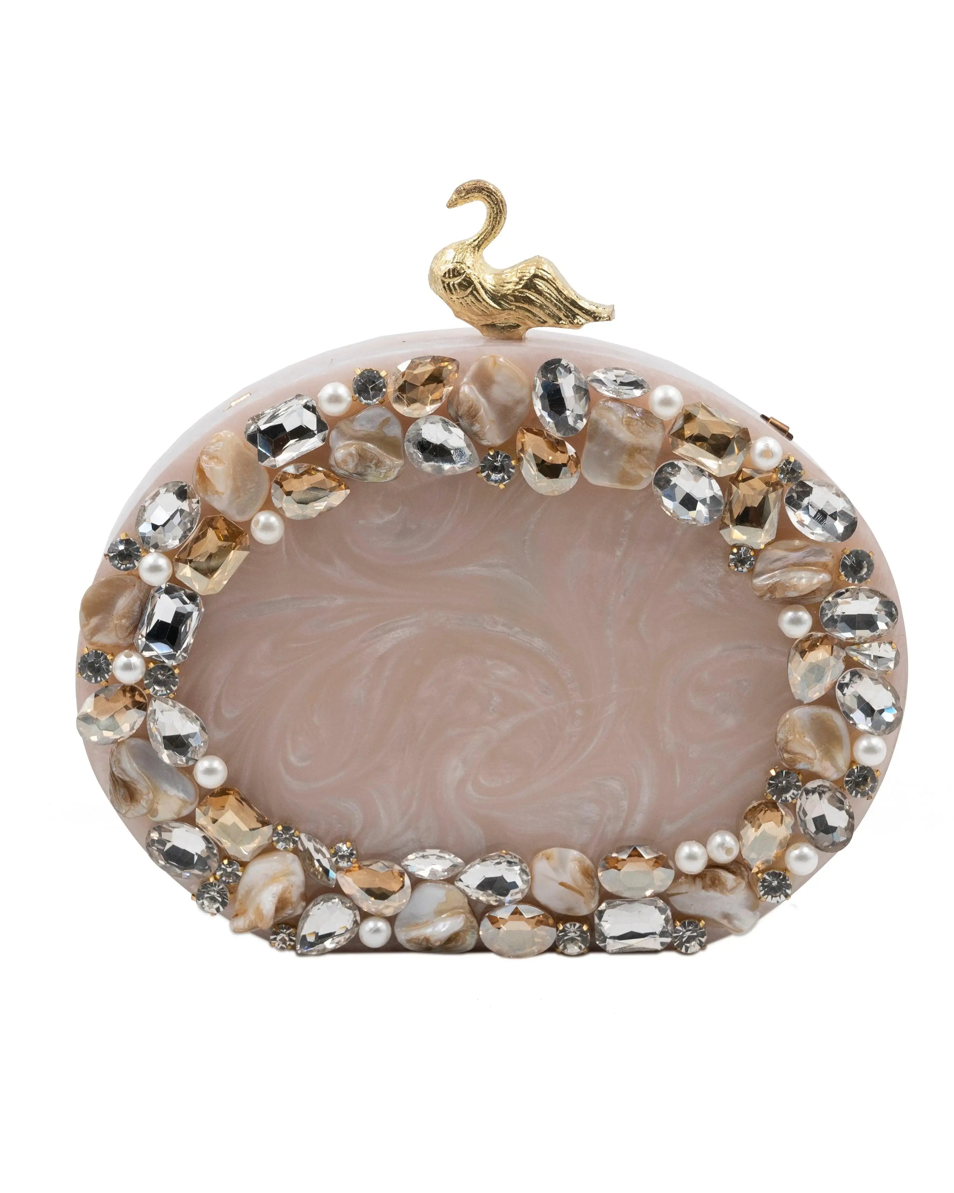 Sugarcrush beige luxury embellished clutch - SUGARCRUSH