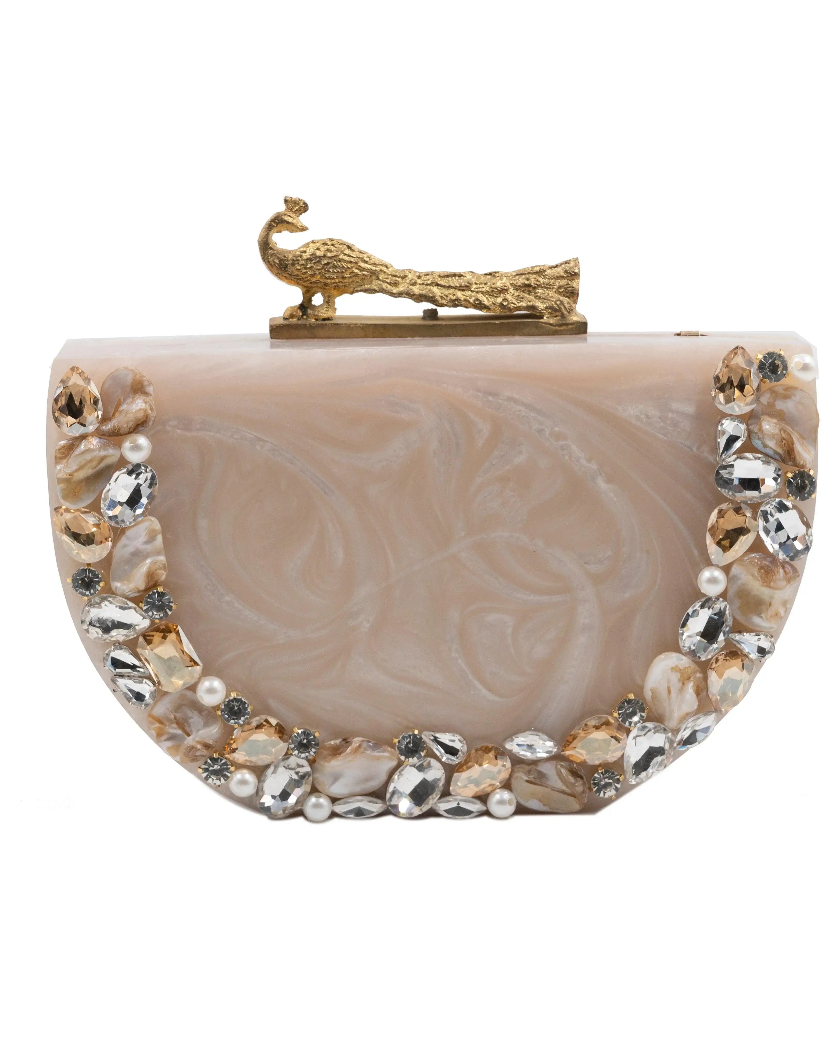 Sugarcrush beige luxury embellished clutch - SUGARCRUSH