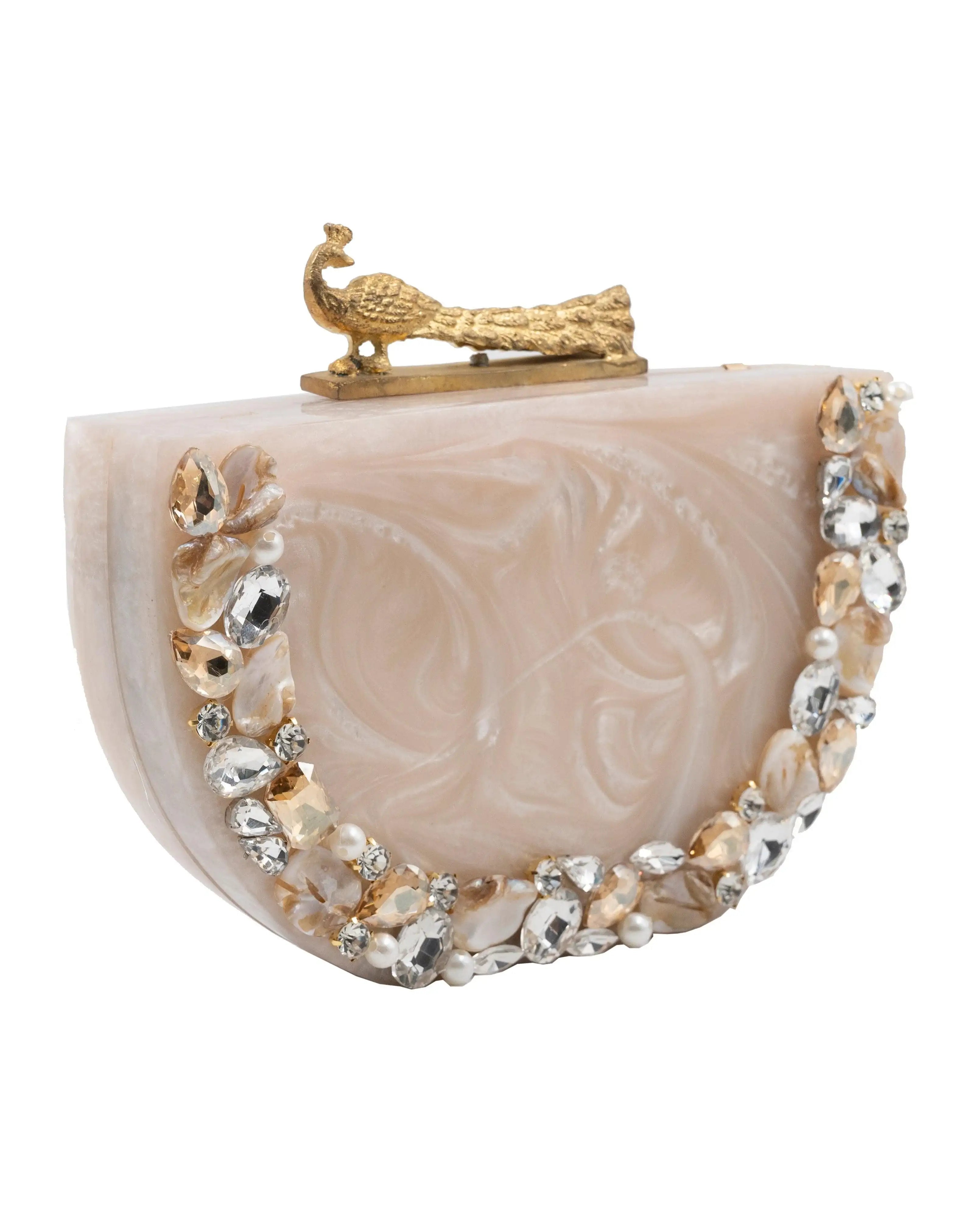 Sugarcrush beige luxury embellished clutch - SUGARCRUSH