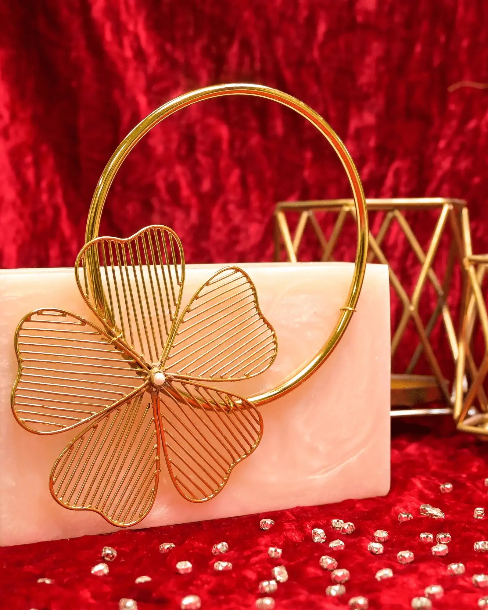 Sugarcrush Beige luxury embellished clutch with handle - SUGARCRUSH