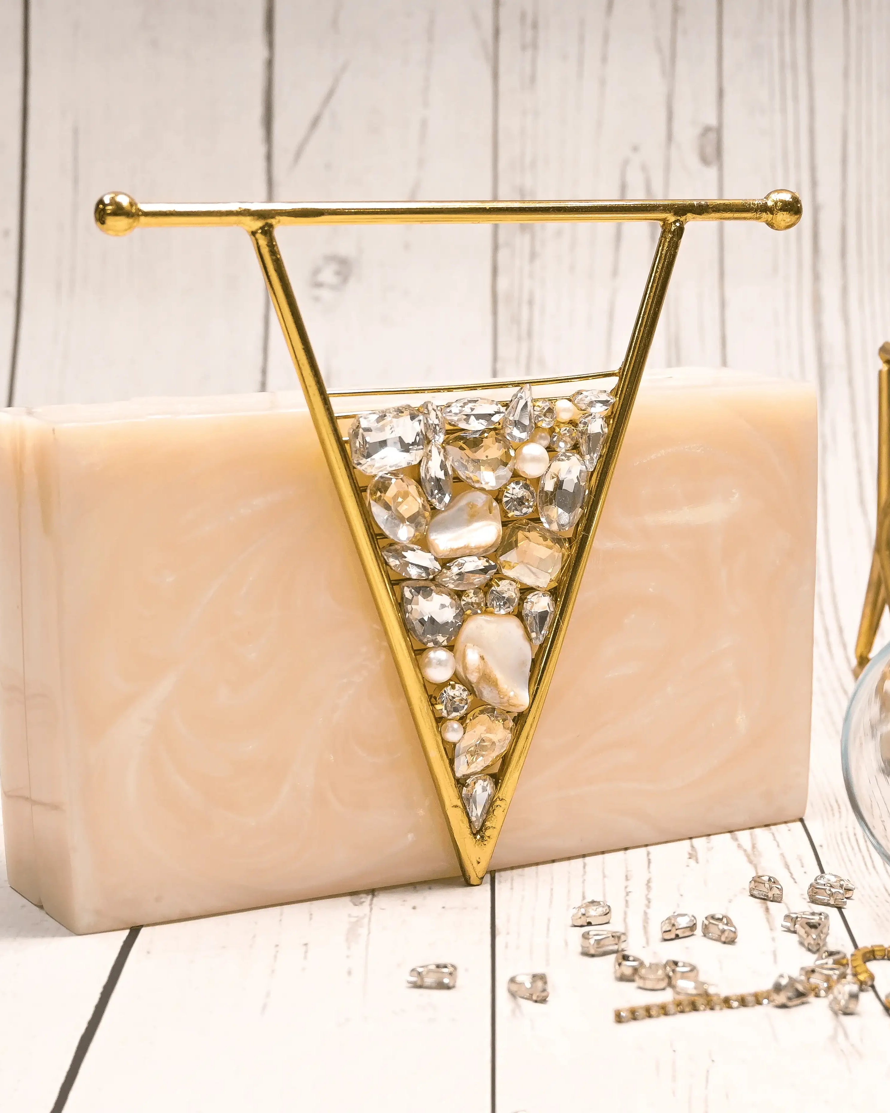 sugarcrush Beige luxury embellished clutch with handle - SUGARCRUSH