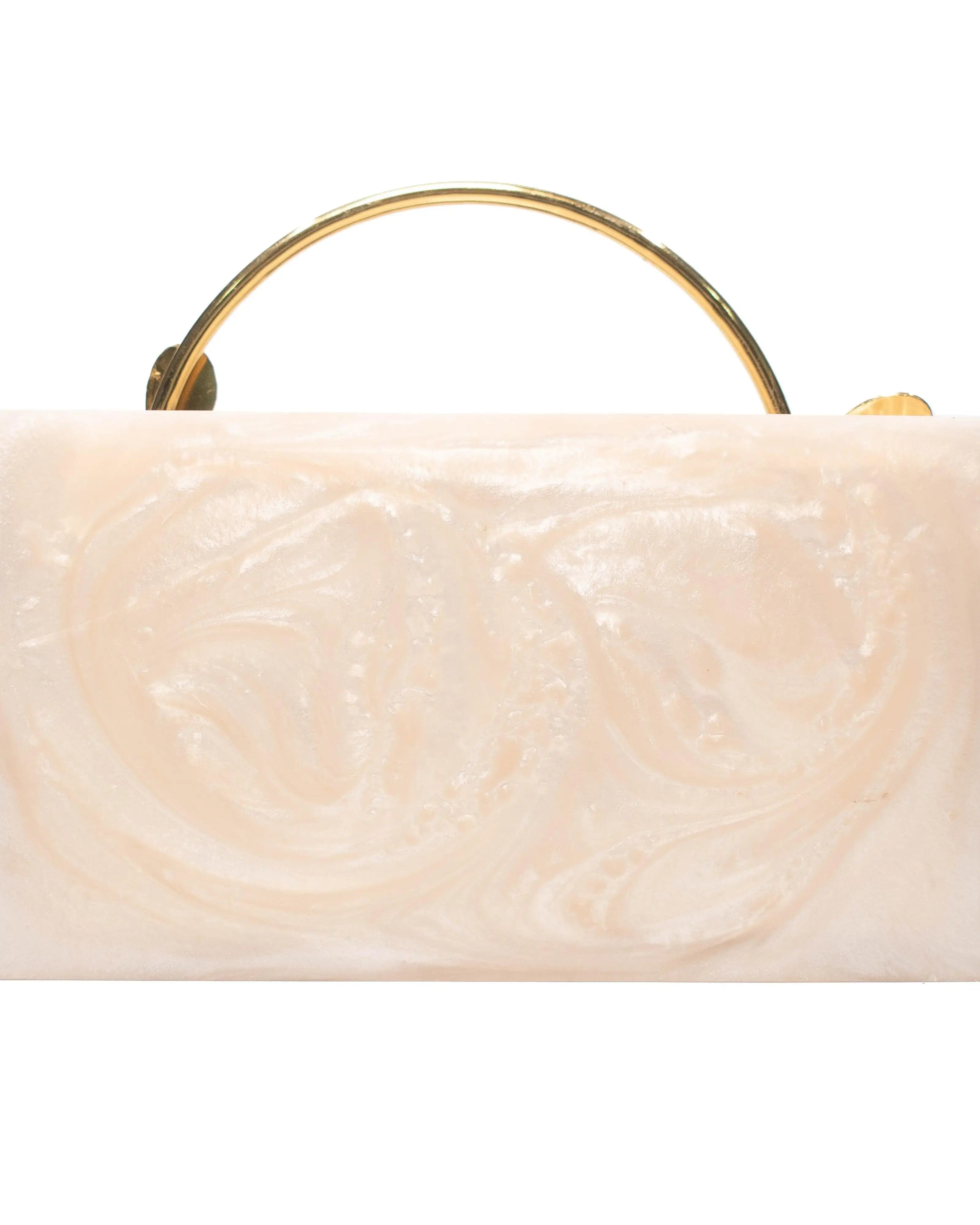 Sugarcrush beige luxury embellished clutch with pearl handle - SUGARCRUSH