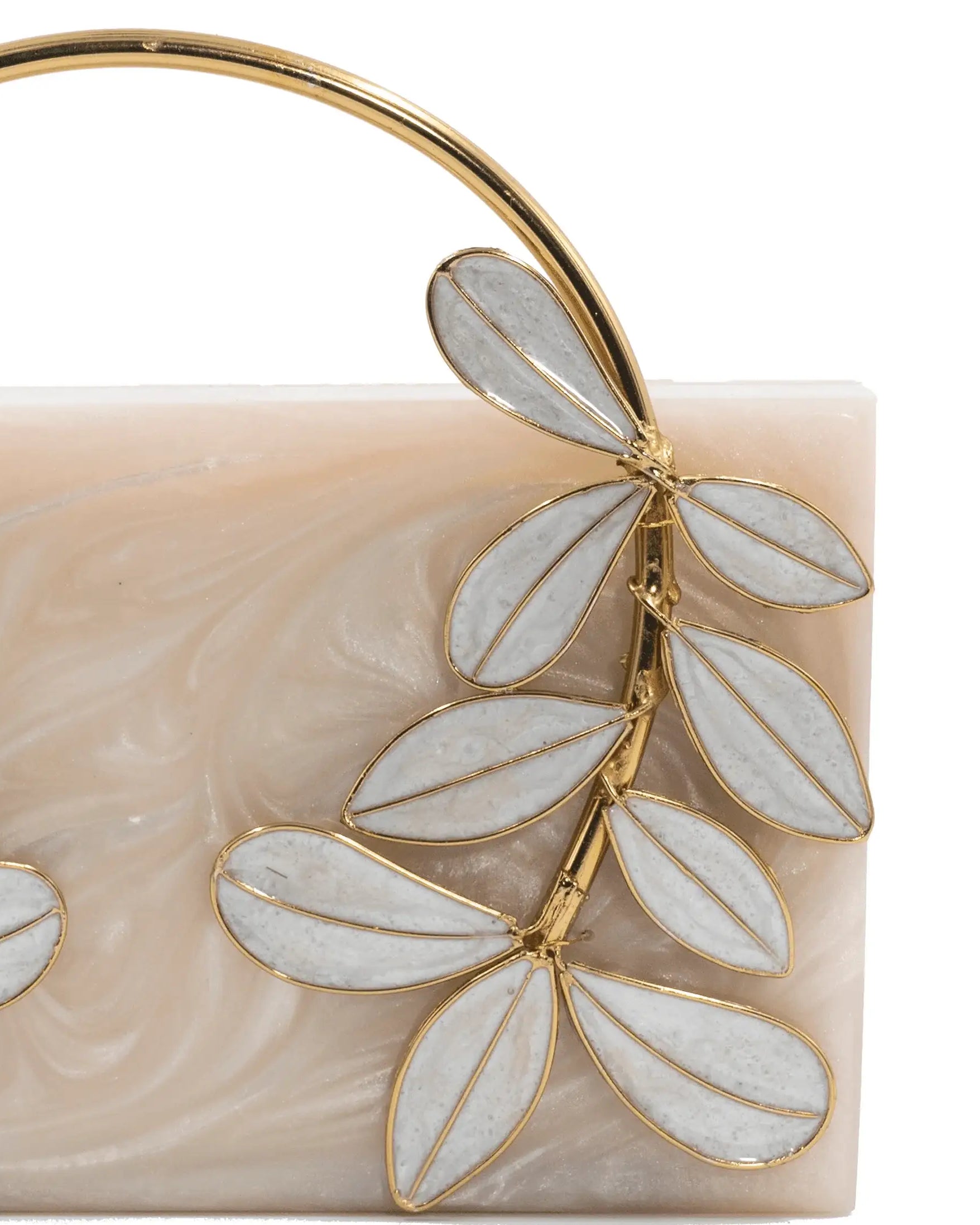 Sugarcrush beige luxury embellished clutch with pearl handle - SUGARCRUSH