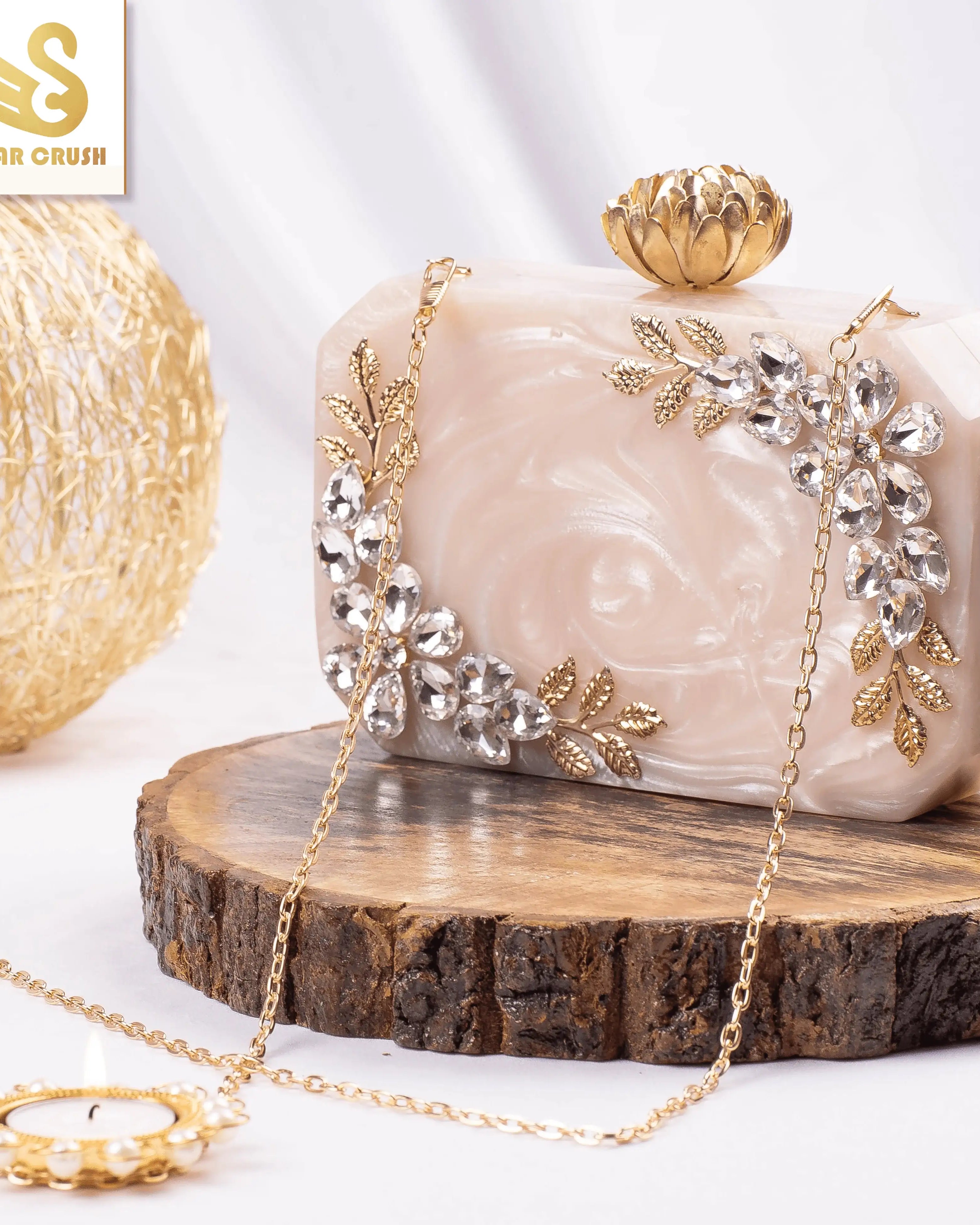 Sugarcrush beige luxury Resin Bridal embellished clutch - SUGARCRUSH