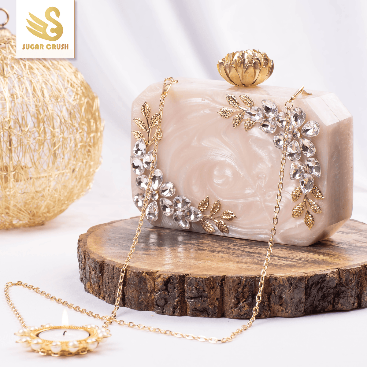 Sugarcrush beige luxury Resin Bridal embellished clutch – SUGARCRUSH