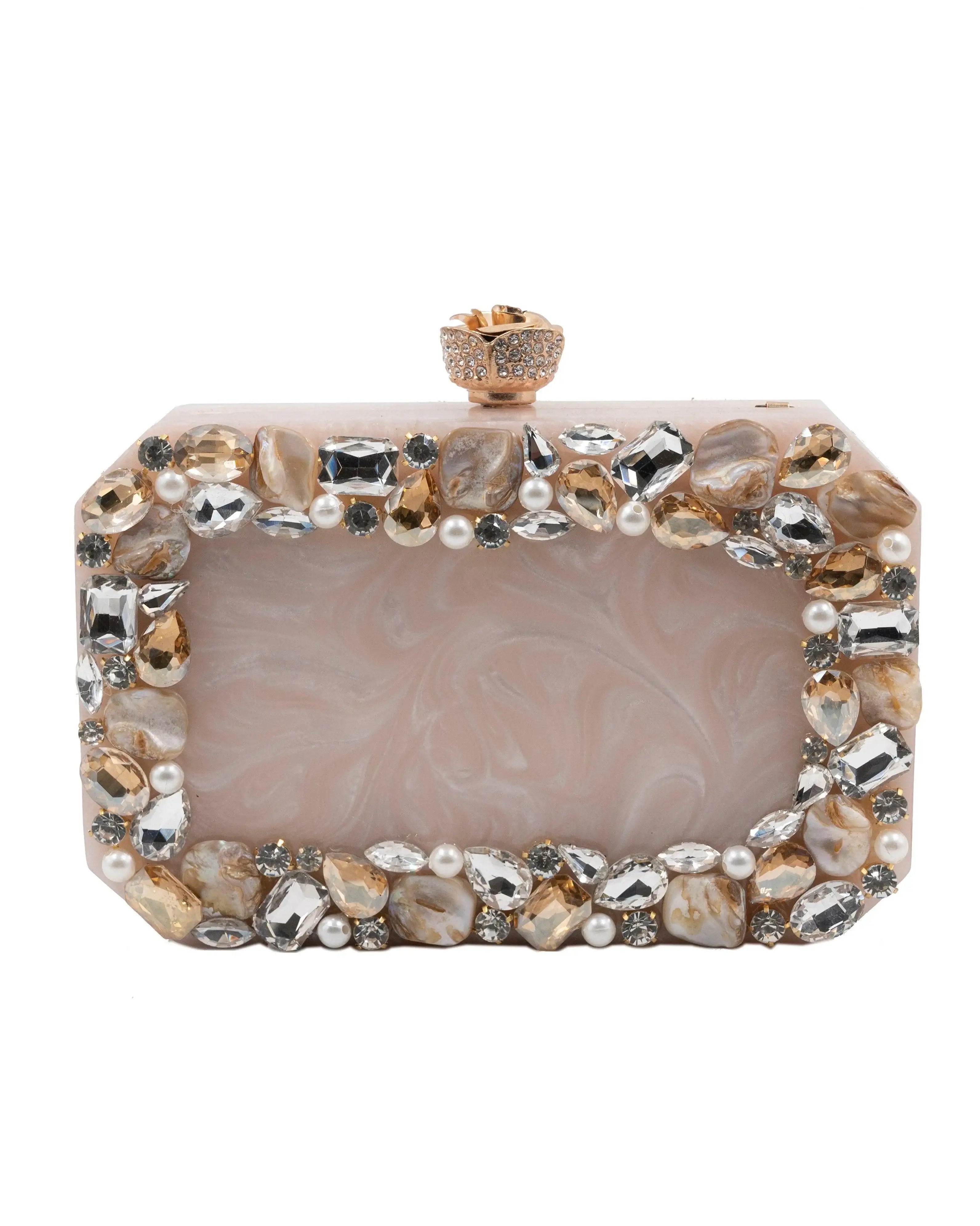Sugarcrush beige luxury Resin Bridal embellished clutch - SUGARCRUSH