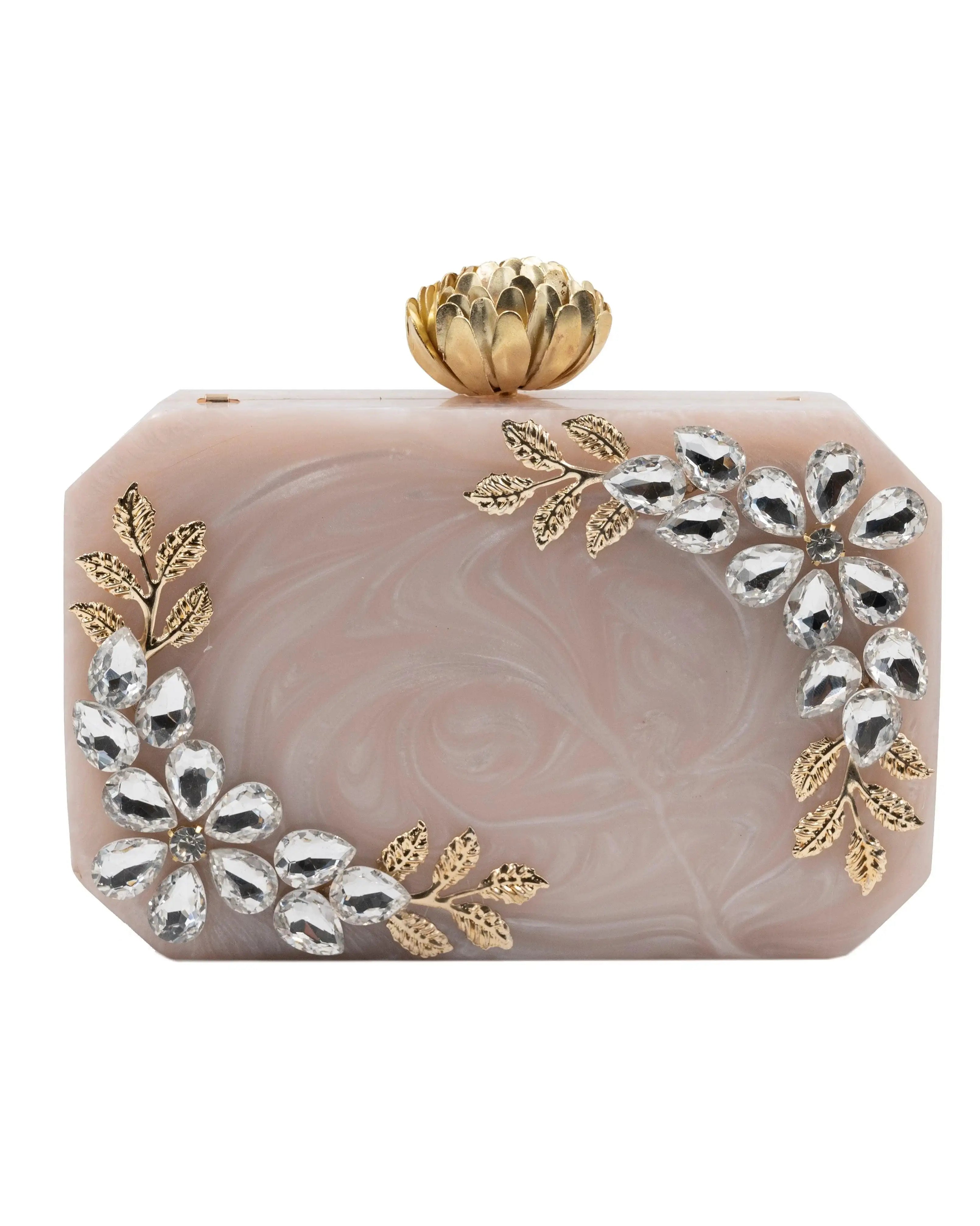 Sugarcrush beige luxury Resin Bridal embellished clutch - SUGARCRUSH