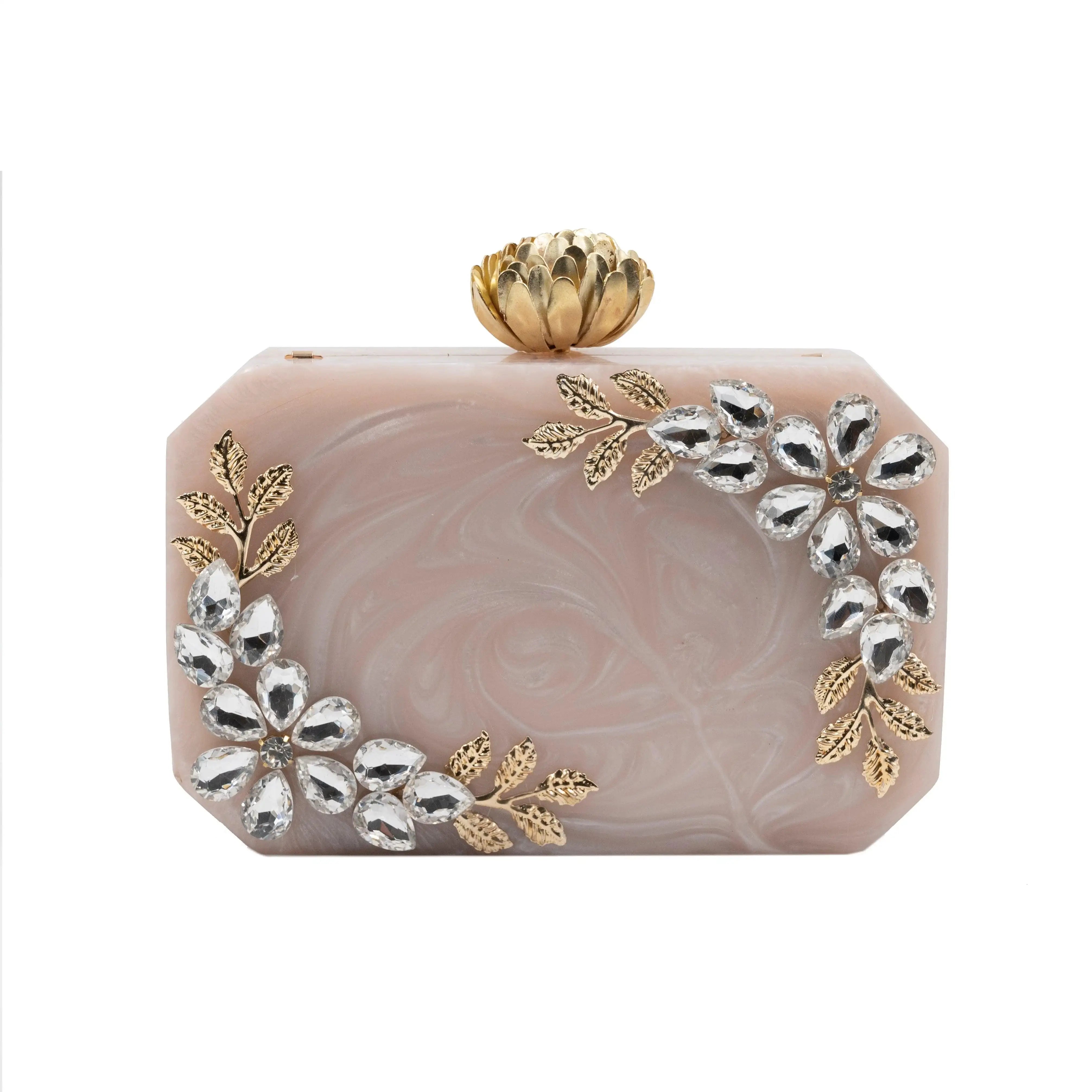 Sugarcrush beige luxury Resin Bridal embellished clutch - SUGARCRUSH