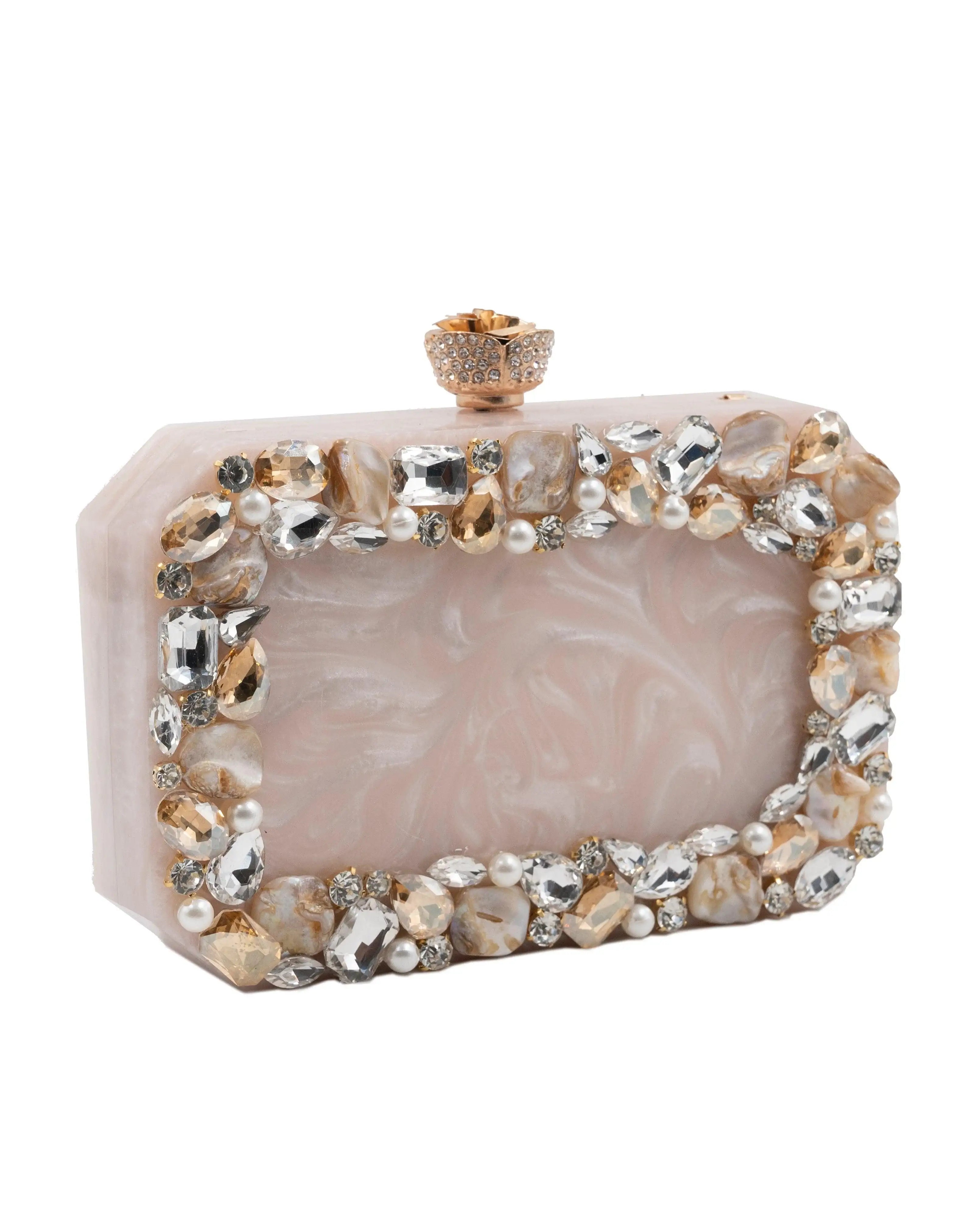 Sugarcrush beige luxury Resin Bridal embellished clutch - SUGARCRUSH