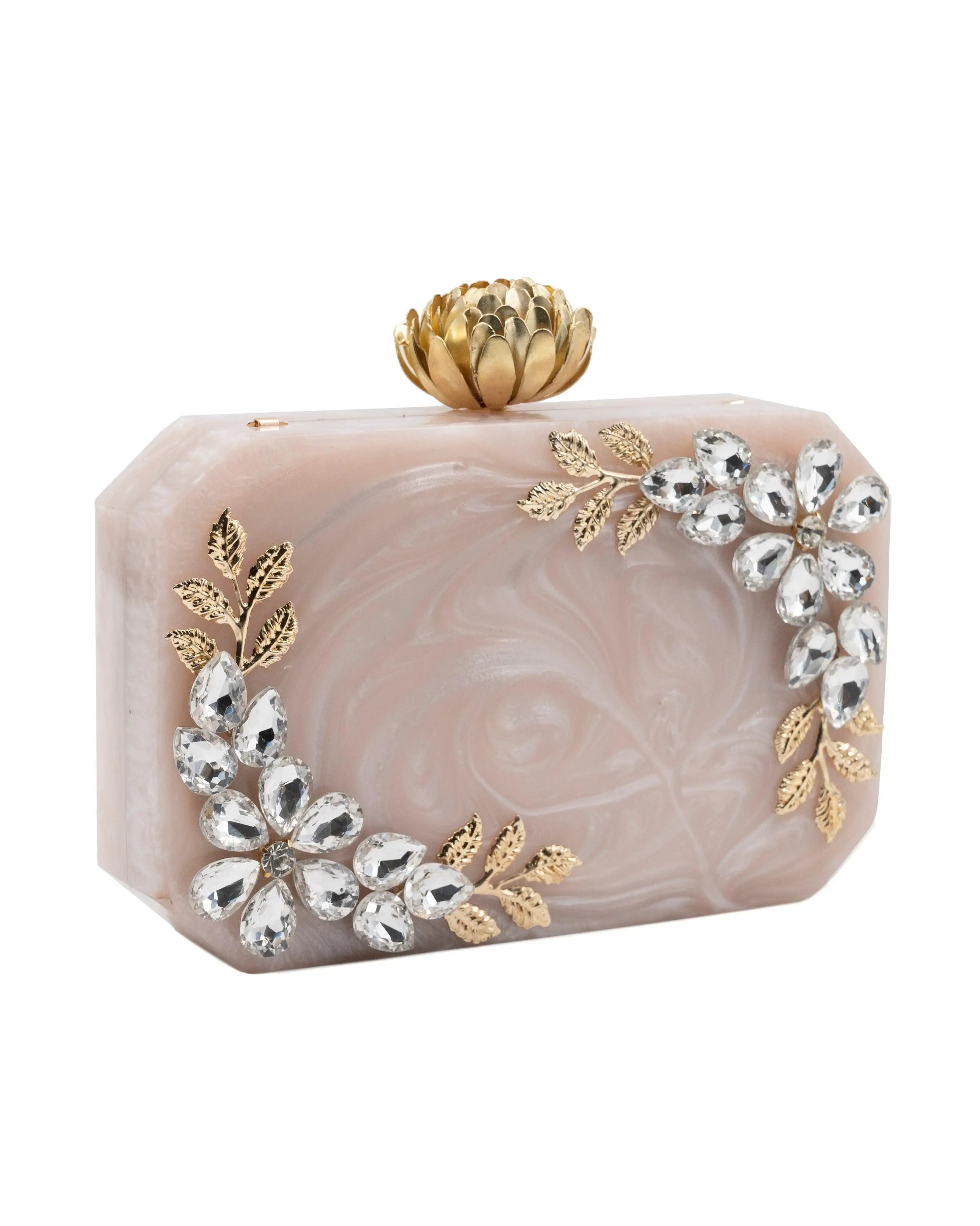 Sugarcrush beige luxury Resin Bridal embellished clutch - SUGARCRUSH