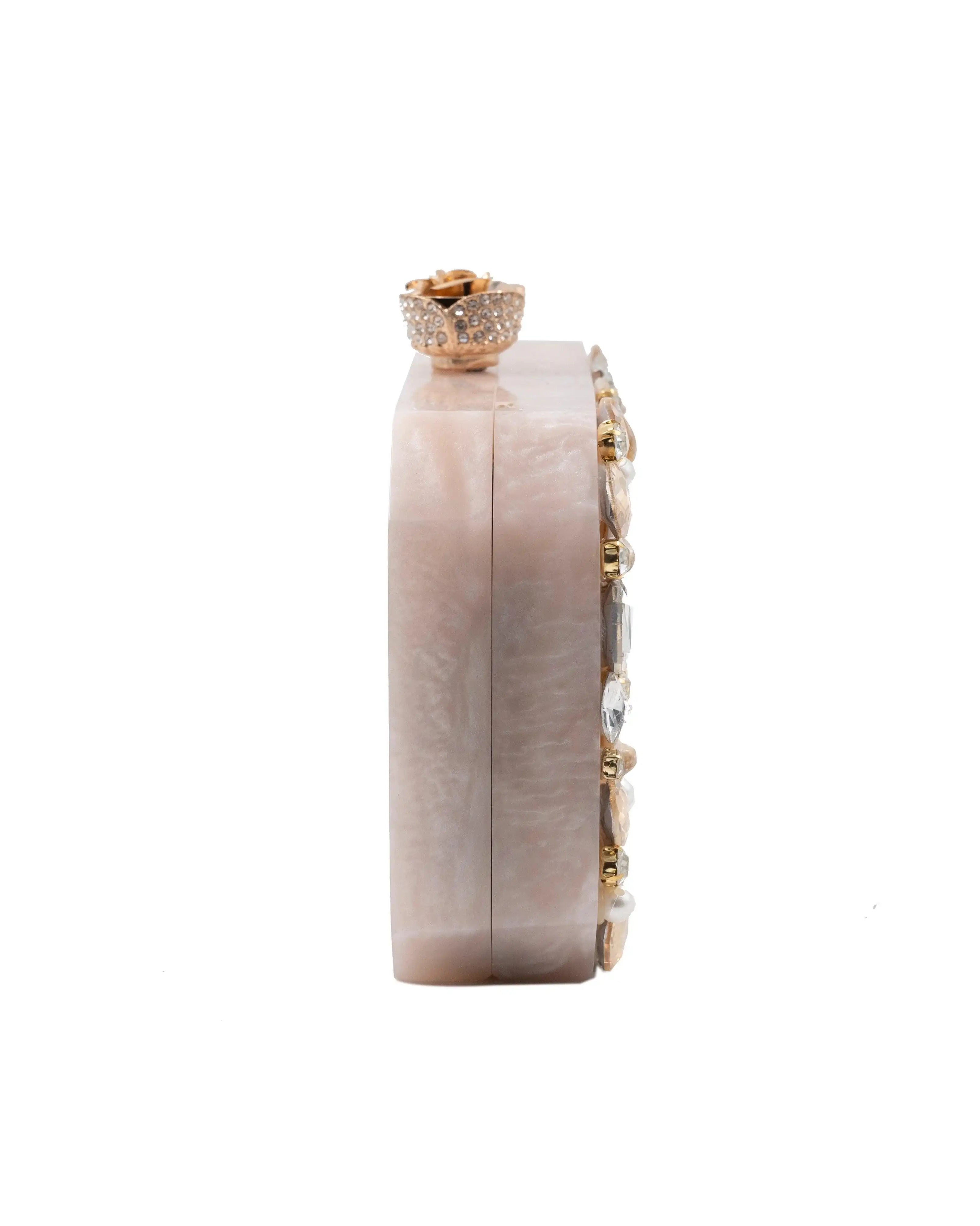Sugarcrush beige luxury Resin Bridal embellished clutch - SUGARCRUSH
