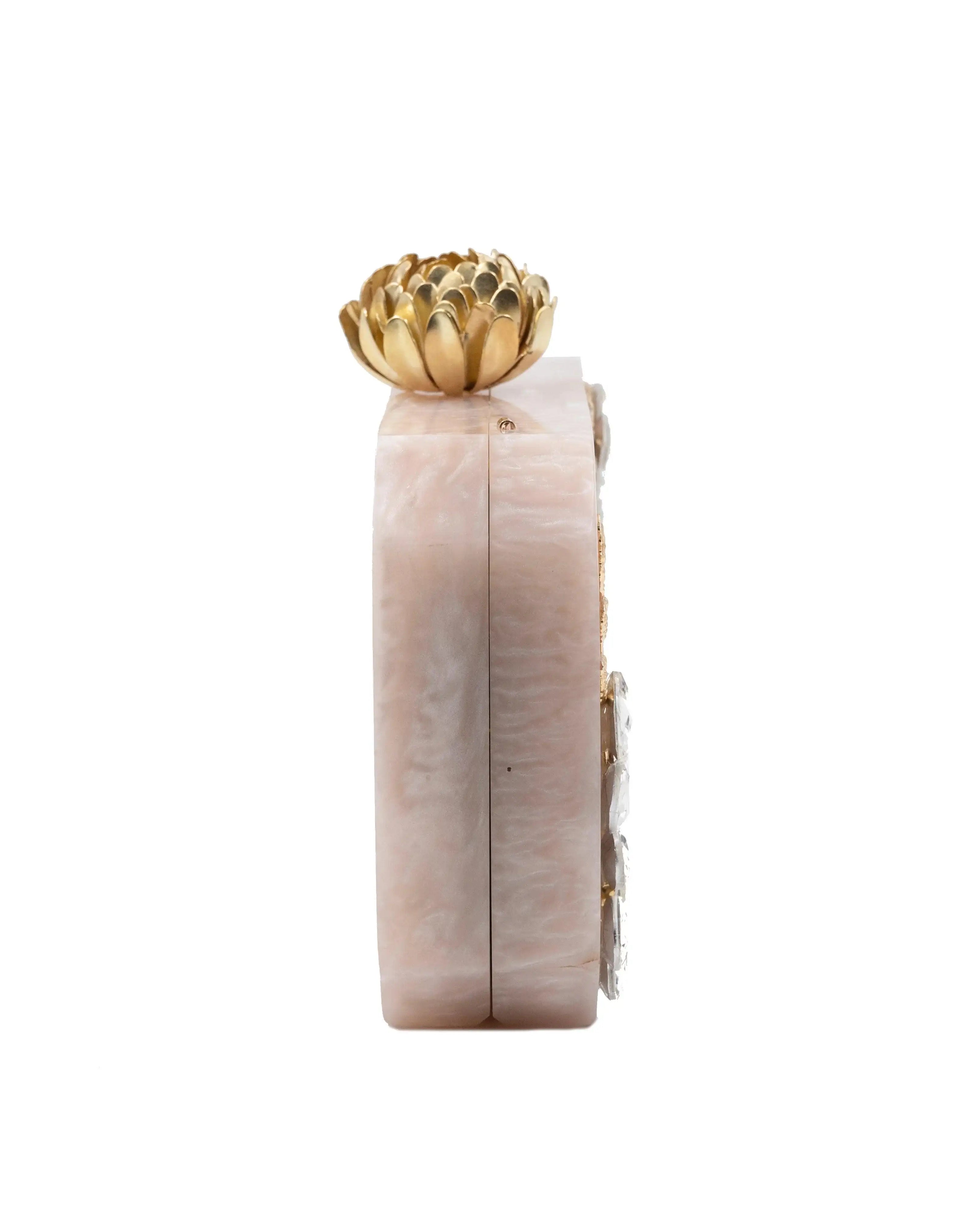 Sugarcrush beige luxury Resin Bridal embellished clutch - SUGARCRUSH