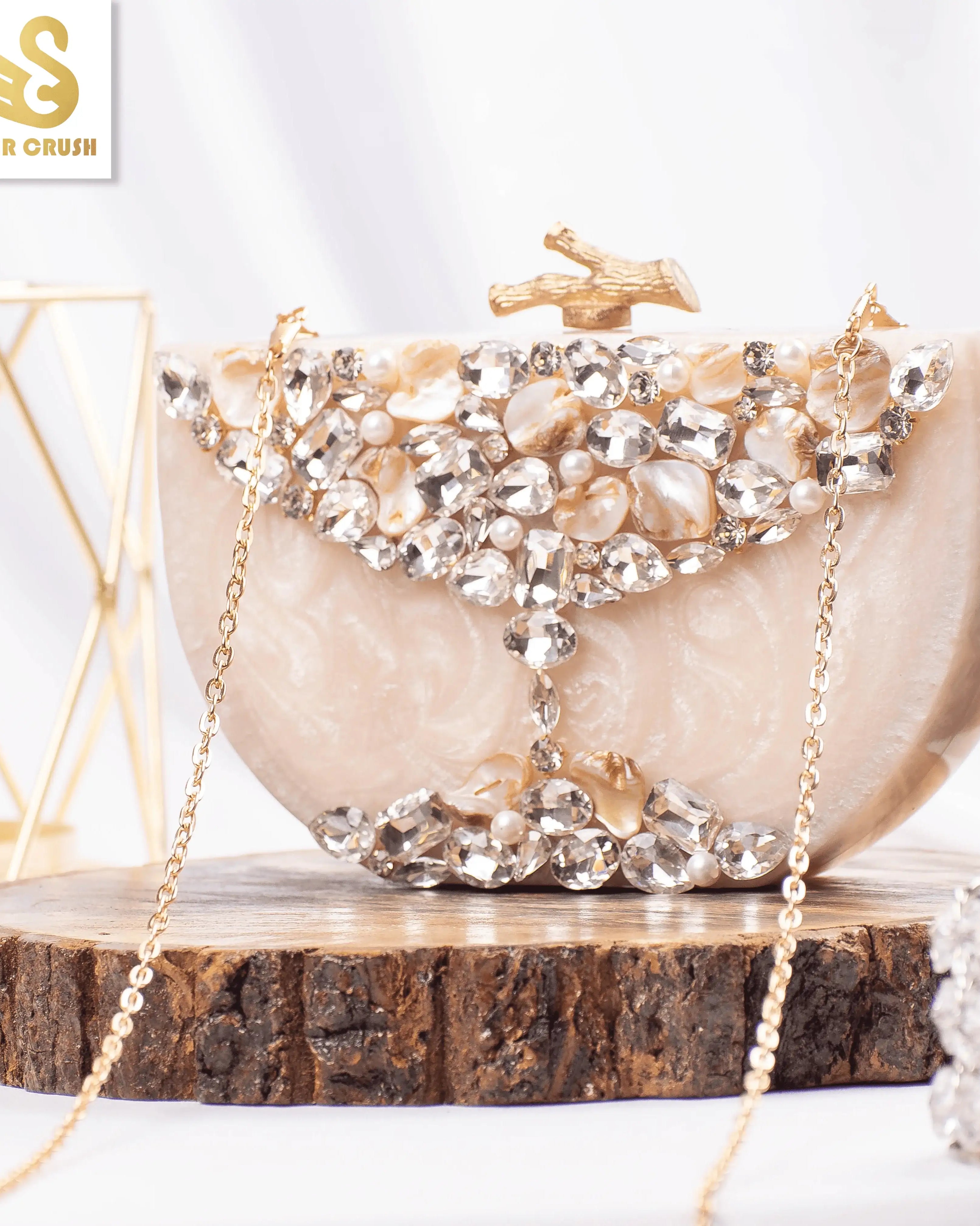 Sugarcrush beige luxury Resin Bridal embellished clutchl - SUGARCRUSH