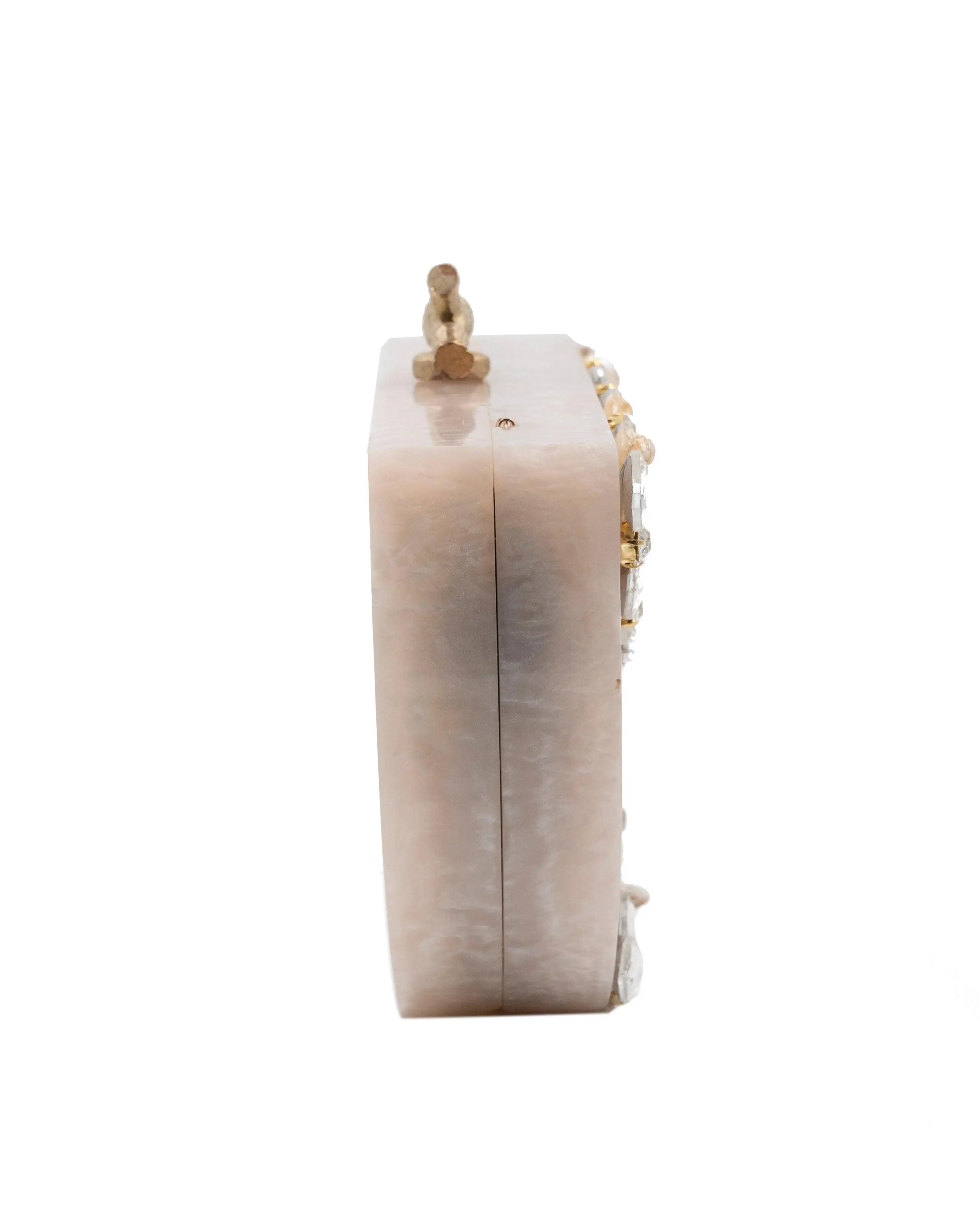 Sugarcrush beige luxury Resin Bridal embellished clutchl - SUGARCRUSH