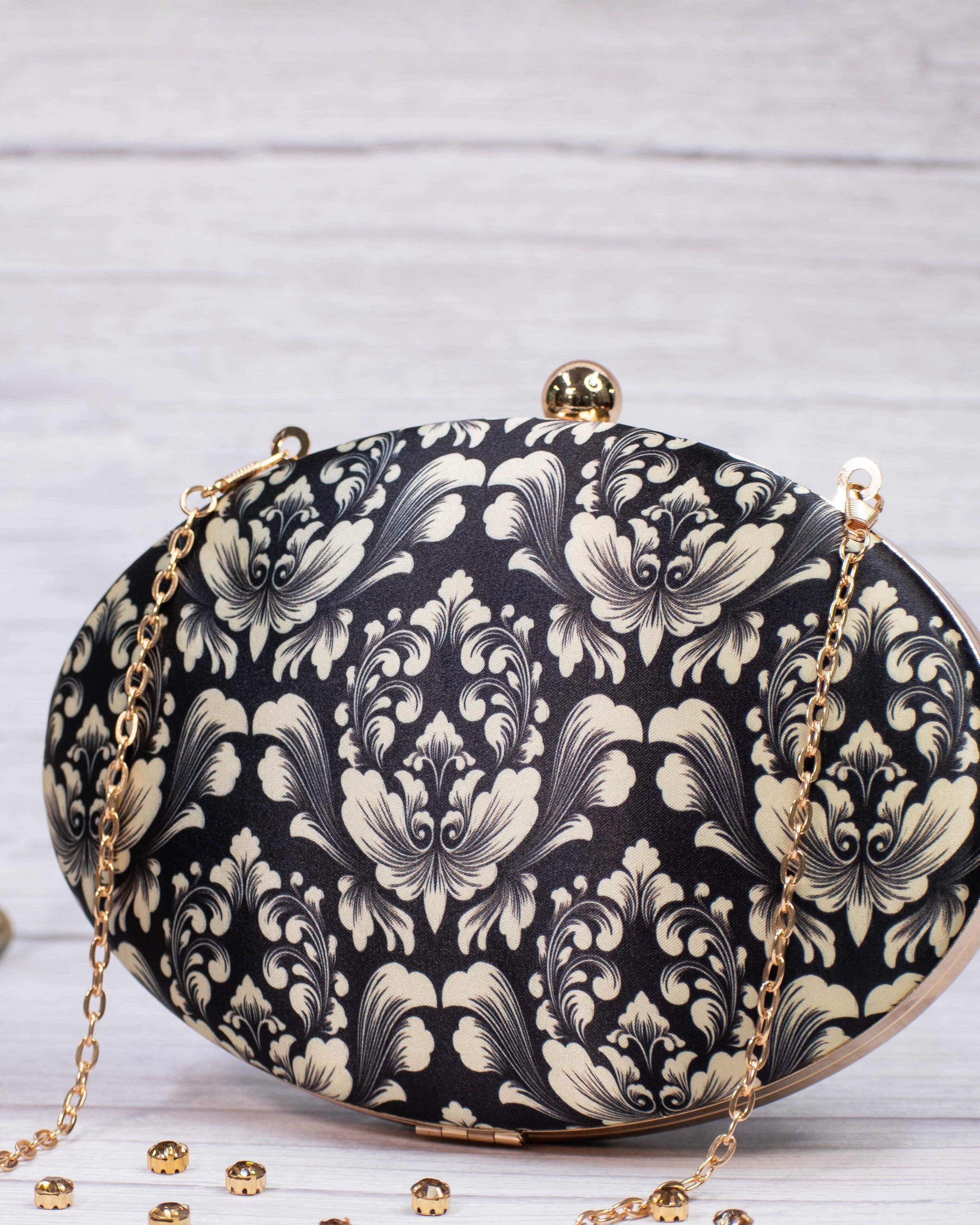 Sugarcrush Black Leaves Printed Clutch - SUGARCRUSH
