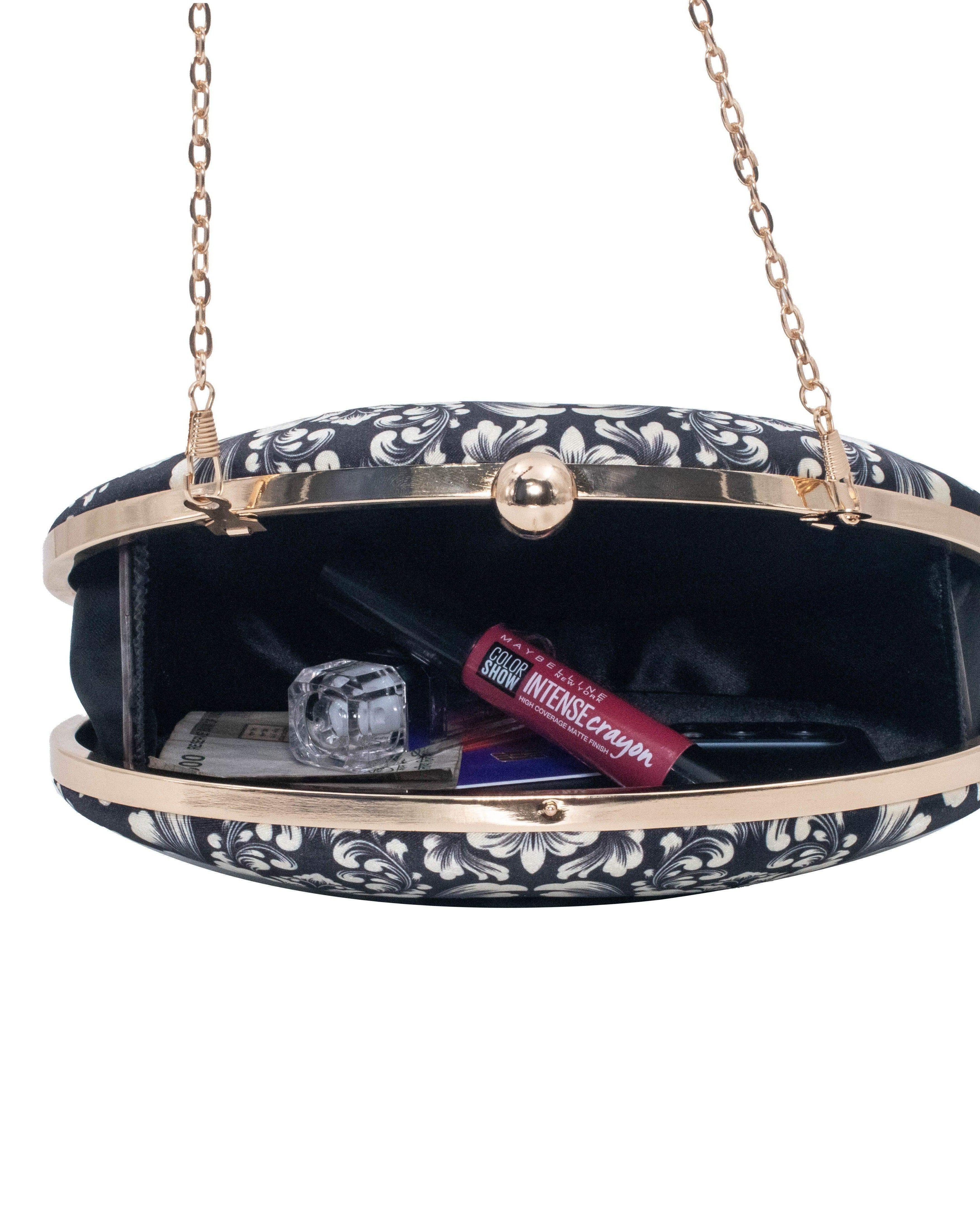 Sugarcrush Black Leaves Printed Clutch - SUGARCRUSH