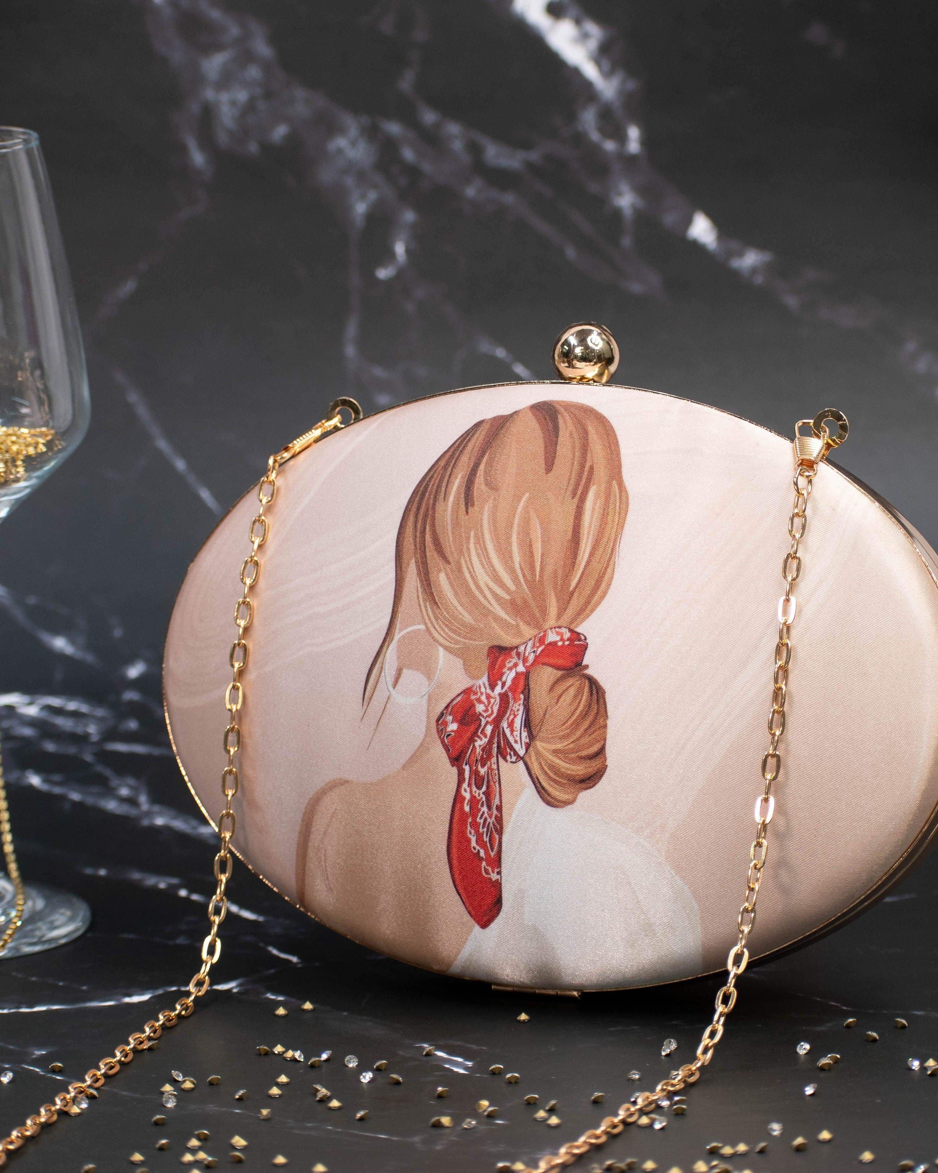 Sugarcrush Blonde Girl oval Printed Clutch - SUGARCRUSH