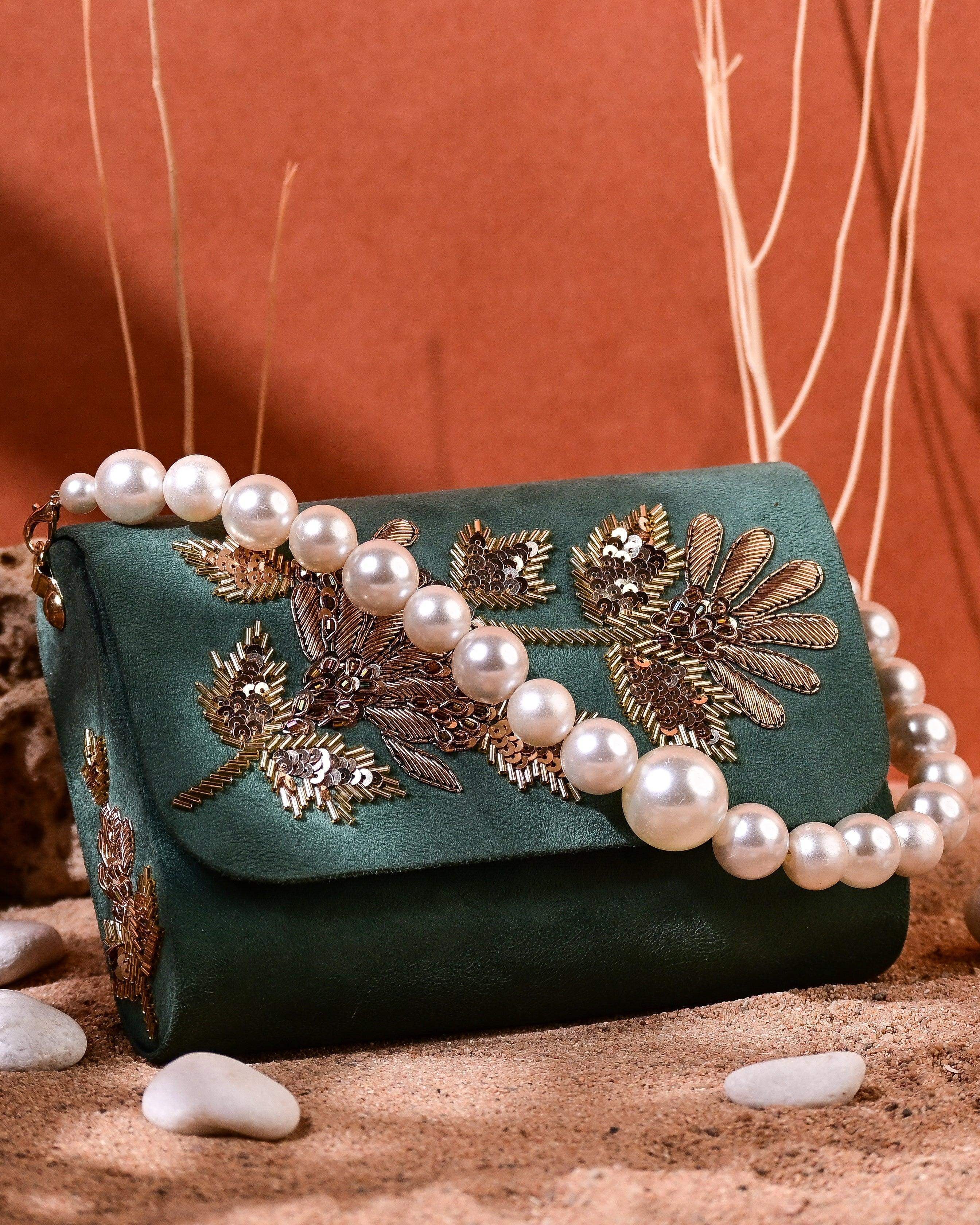 Sugarcrush bridal Embroidered Luxury Bag-Green - SUGARCRUSH