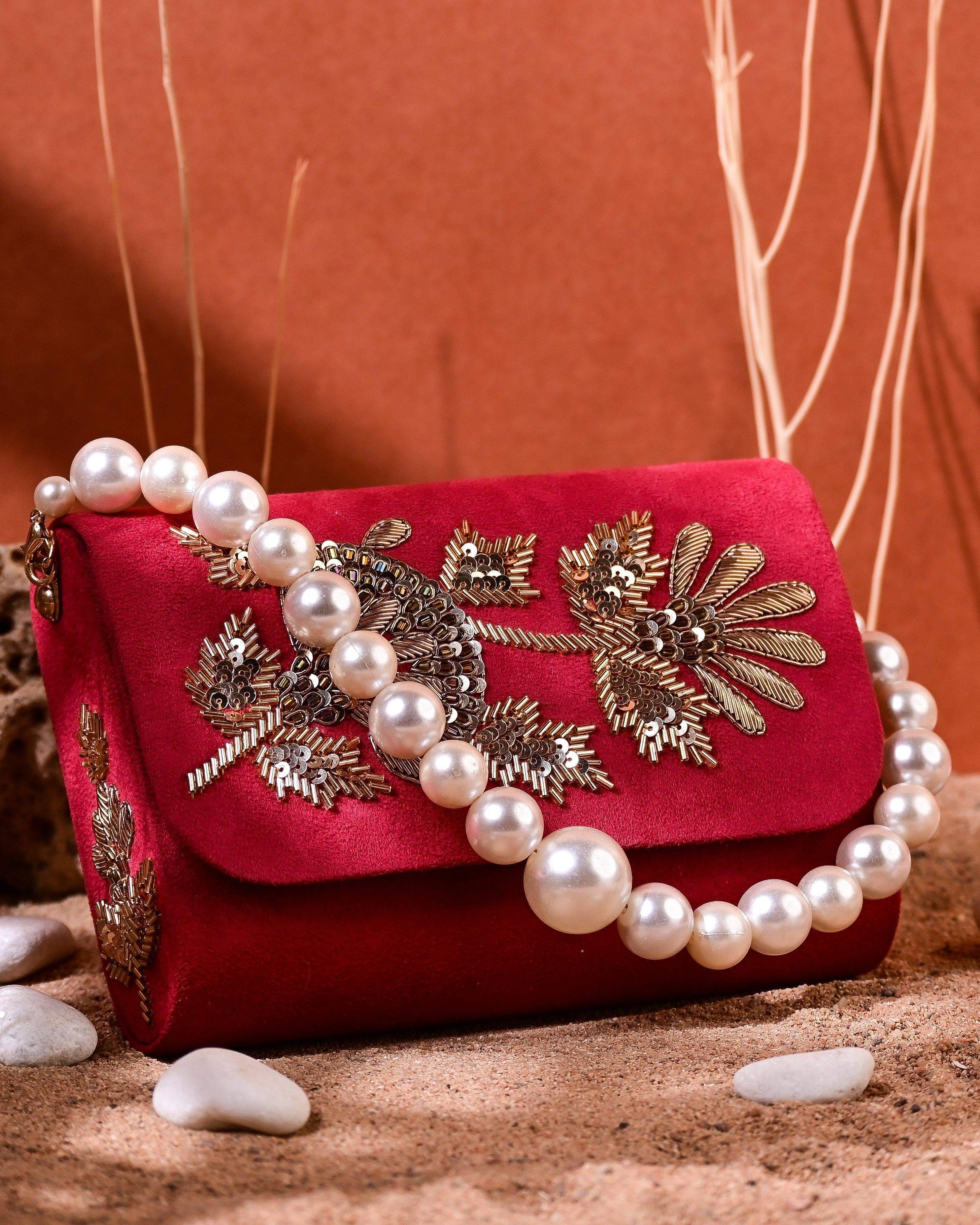 Sugarcrush bridal Embroidered Luxury Bag-Red - SUGARCRUSH