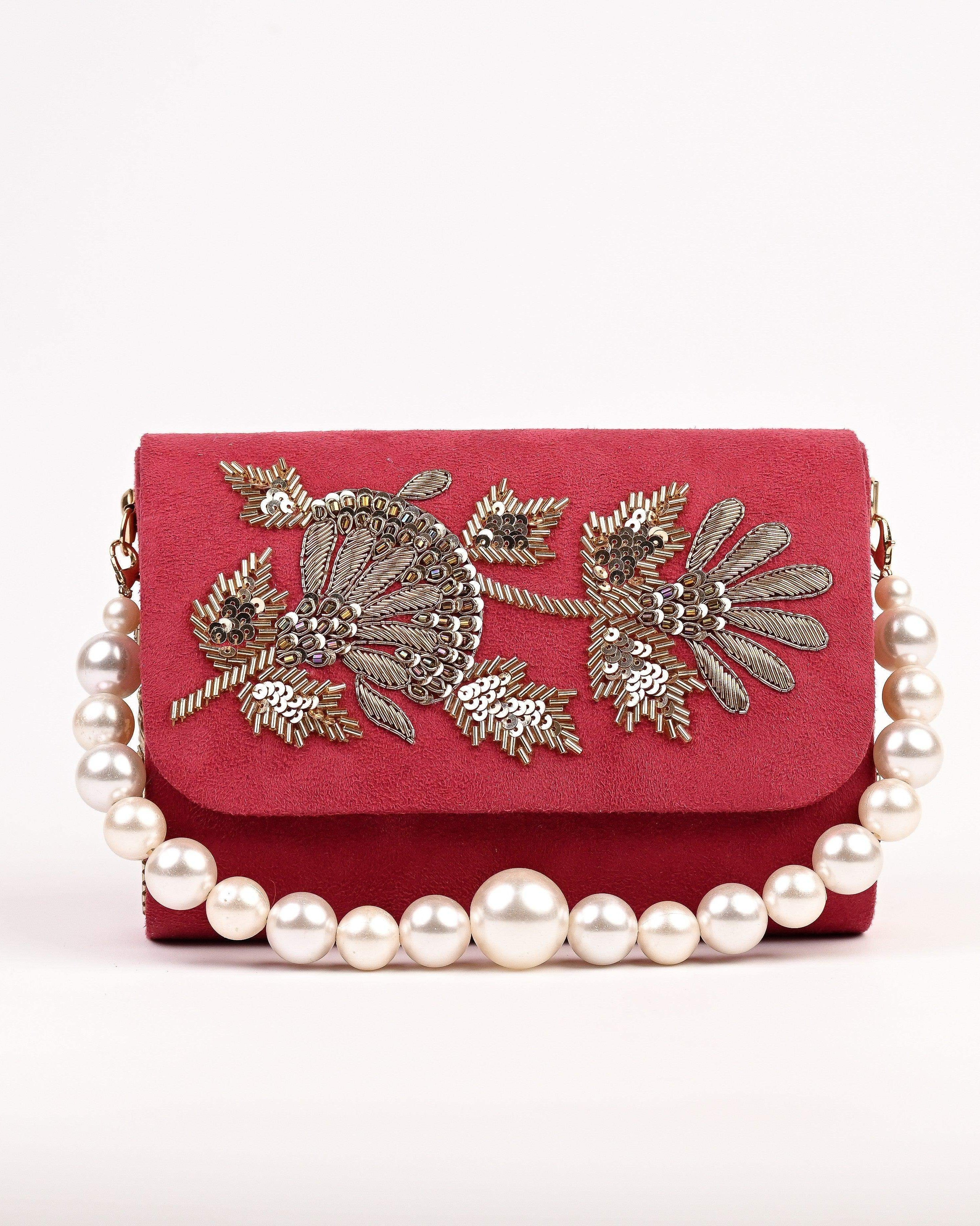 Sugarcrush bridal Embroidered Luxury Bag-Red - SUGARCRUSH