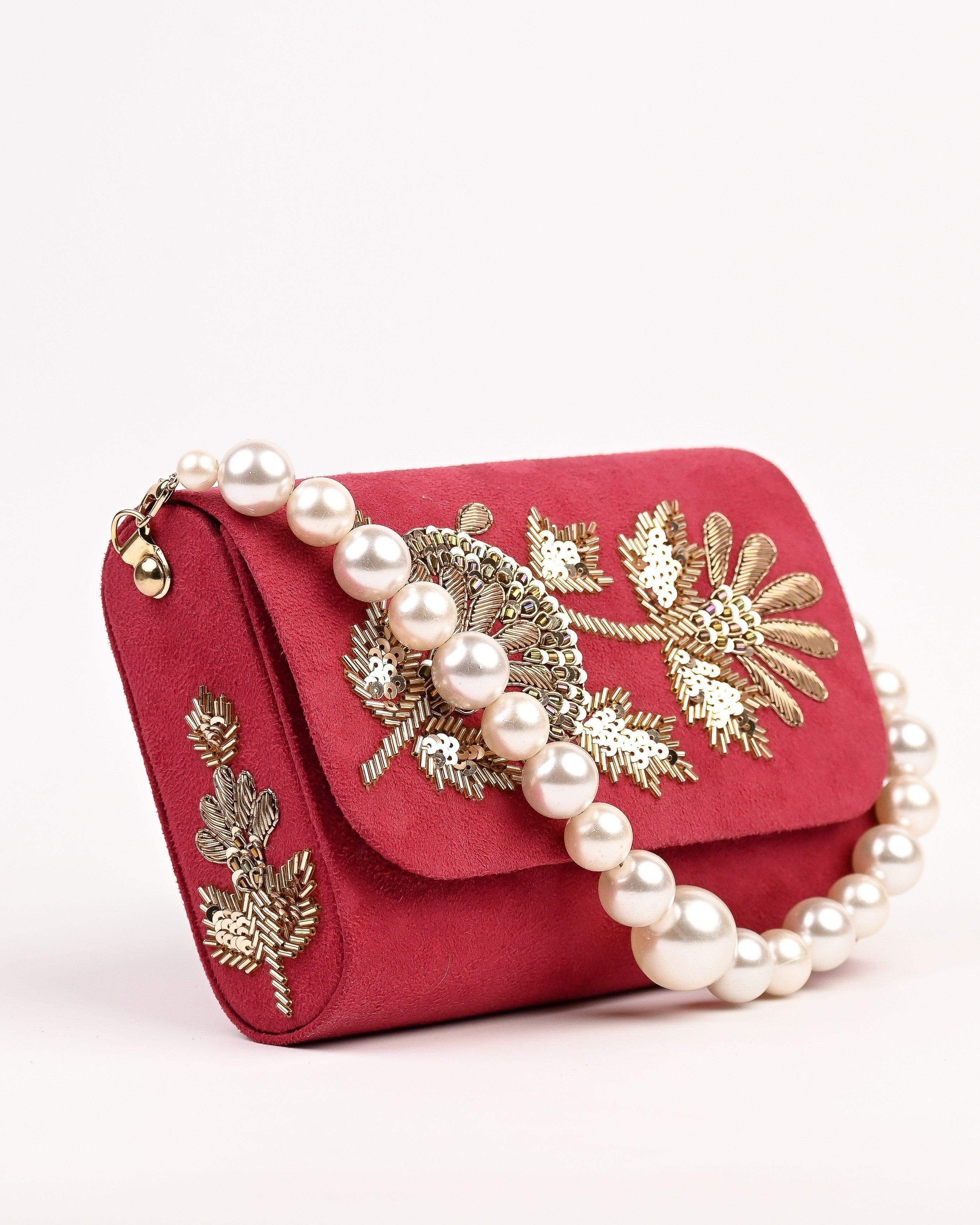 Sugarcrush bridal Embroidered Luxury Bag-Red - SUGARCRUSH