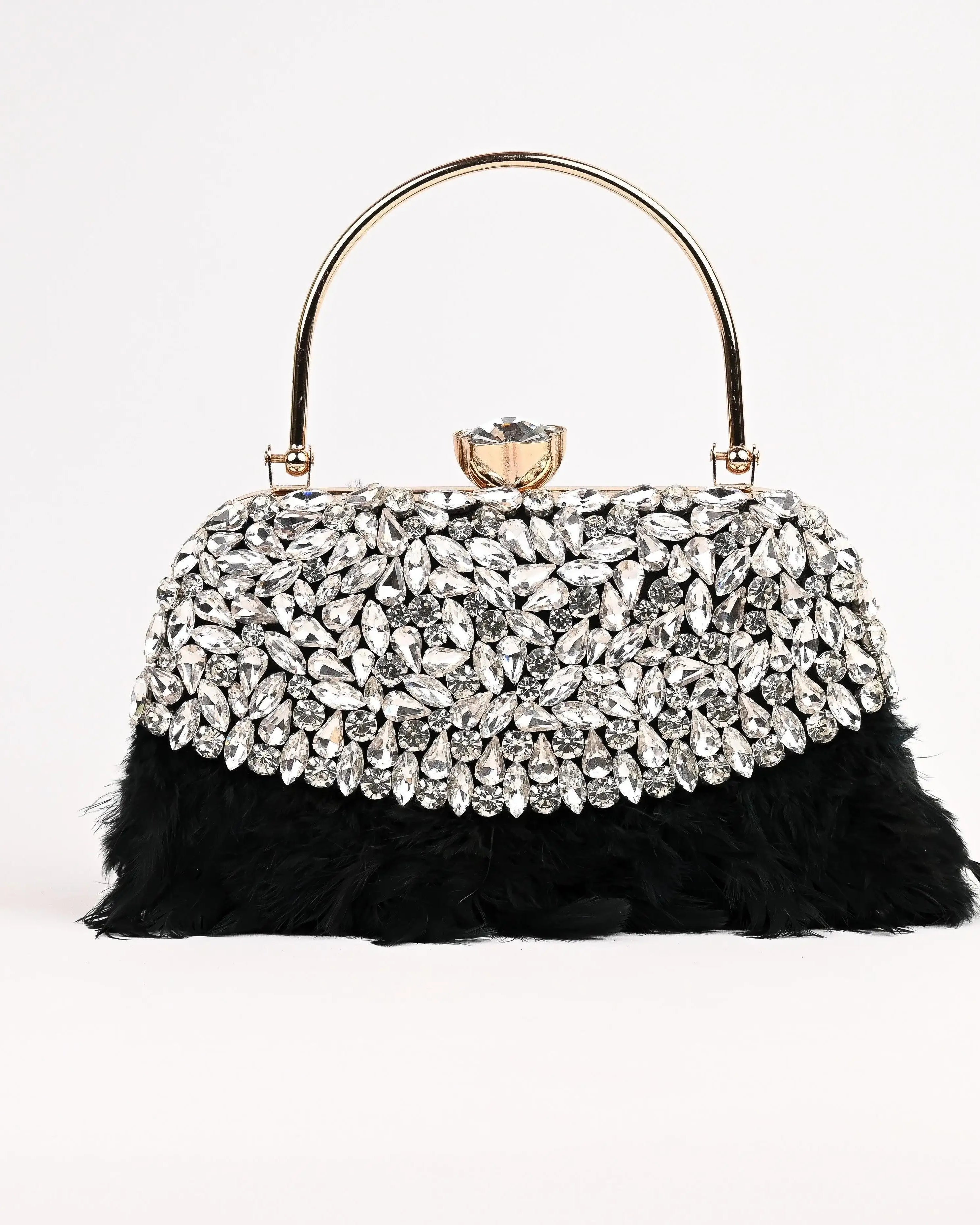 Sugarcrush Crystal Bridal Feather Luxury Bag-BLACK - SUGARCRUSH