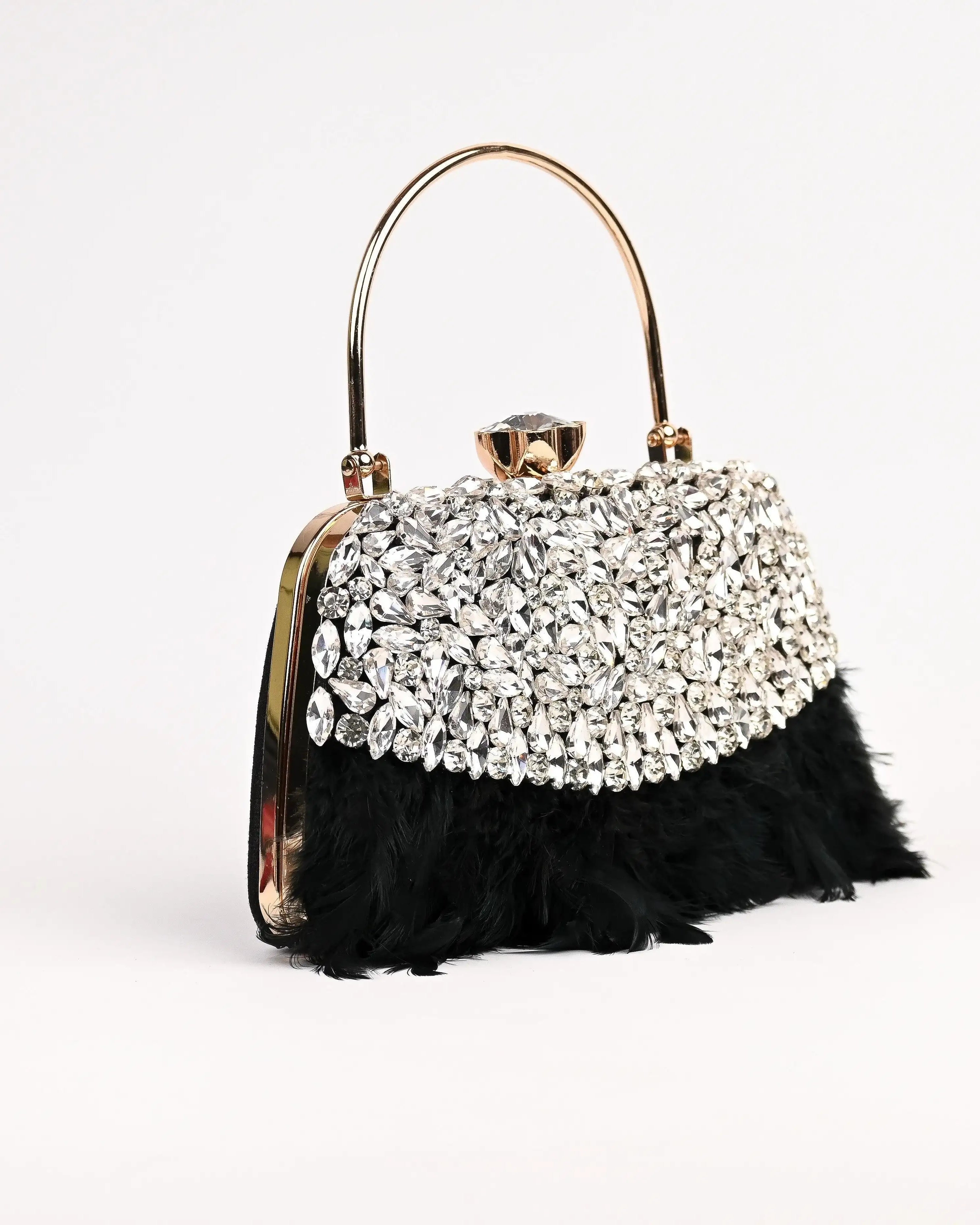 Sugarcrush Crystal Bridal Feather Luxury Bag-BLACK - SUGARCRUSH