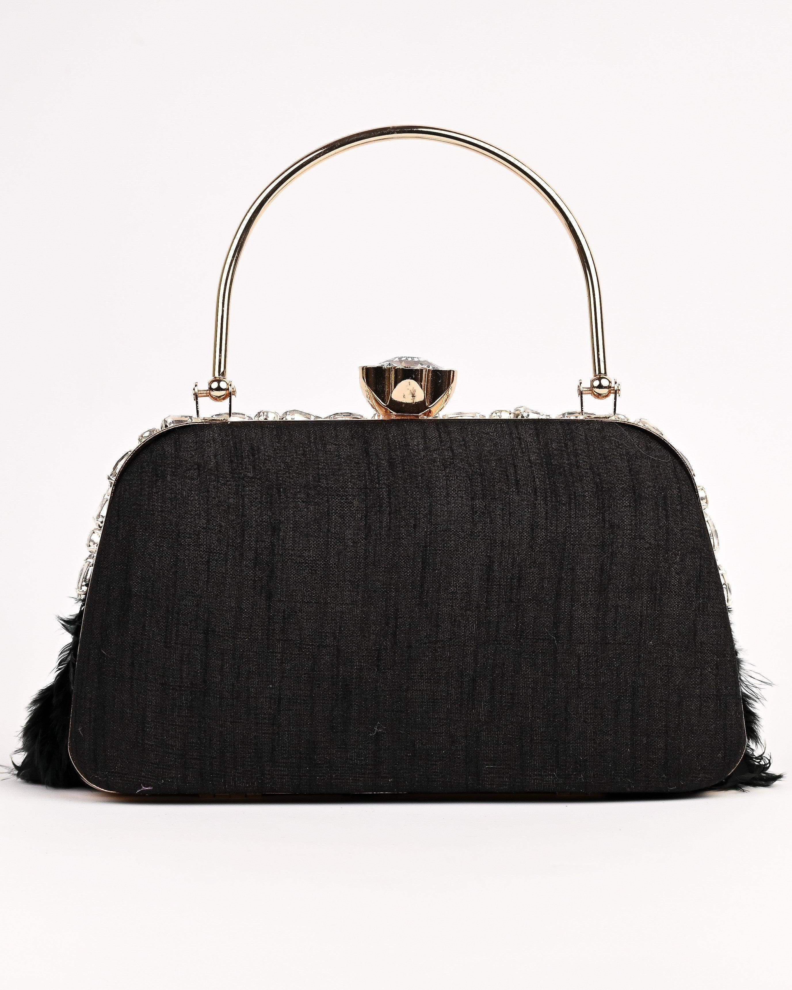 Sugarcrush Crystal Bridal Feather Luxury Bag-BLACK - SUGARCRUSH