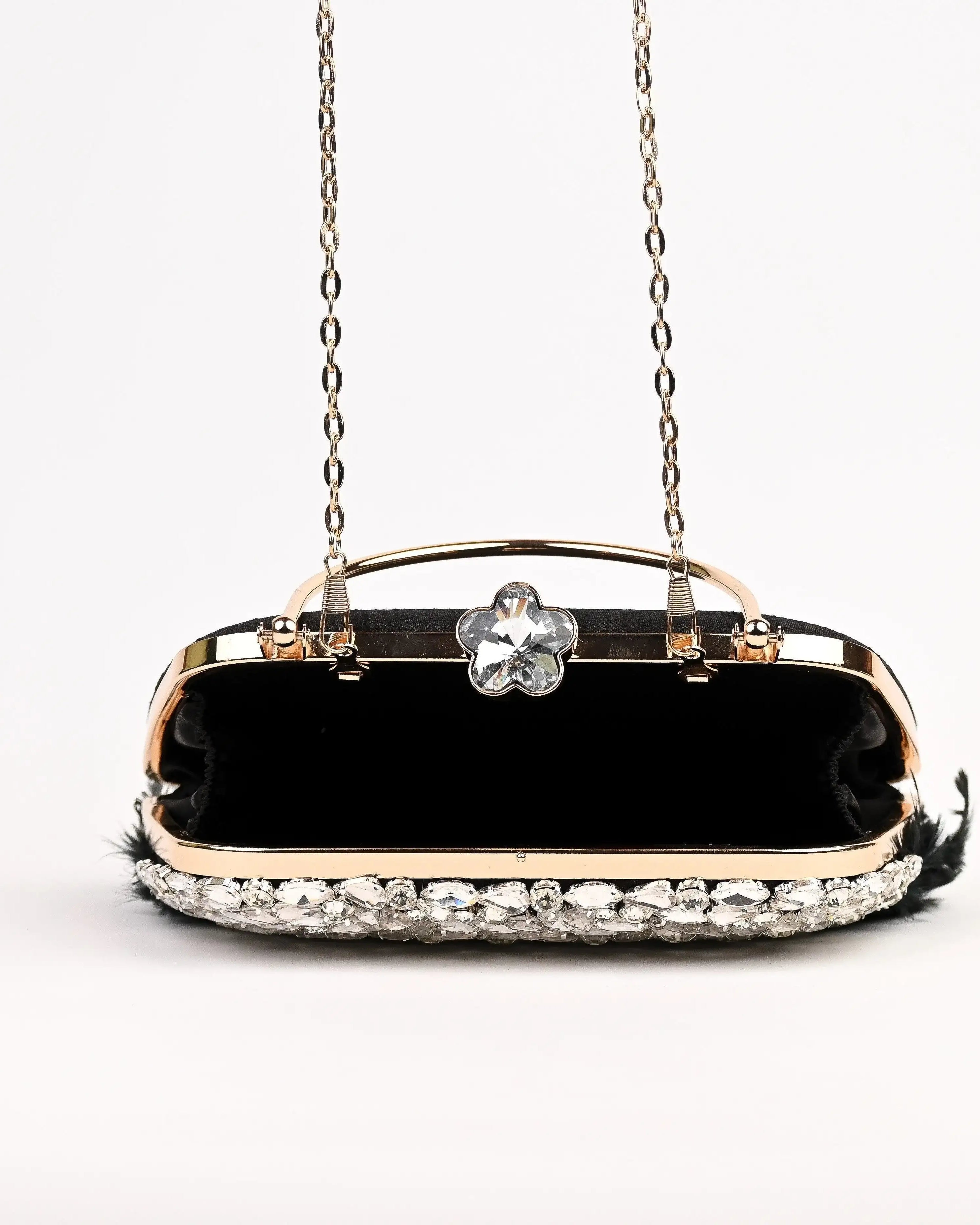 Sugarcrush Crystal Bridal Feather Luxury Bag-BLACK - SUGARCRUSH