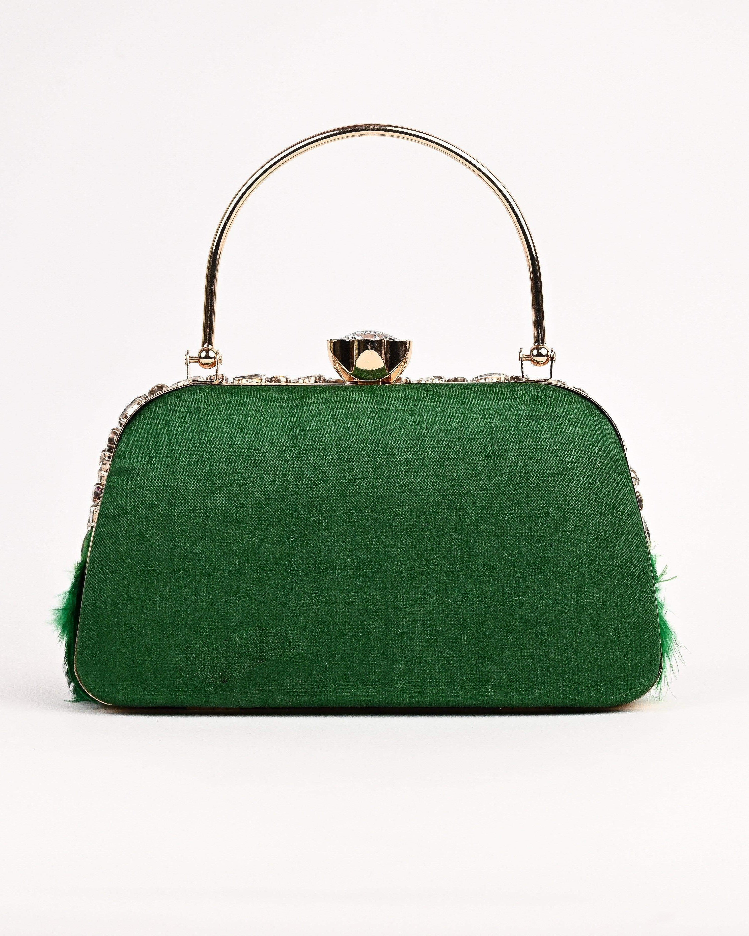 Sugarcrush Crystal Bridal Feather Luxury Bag-GREEN - SUGARCRUSH