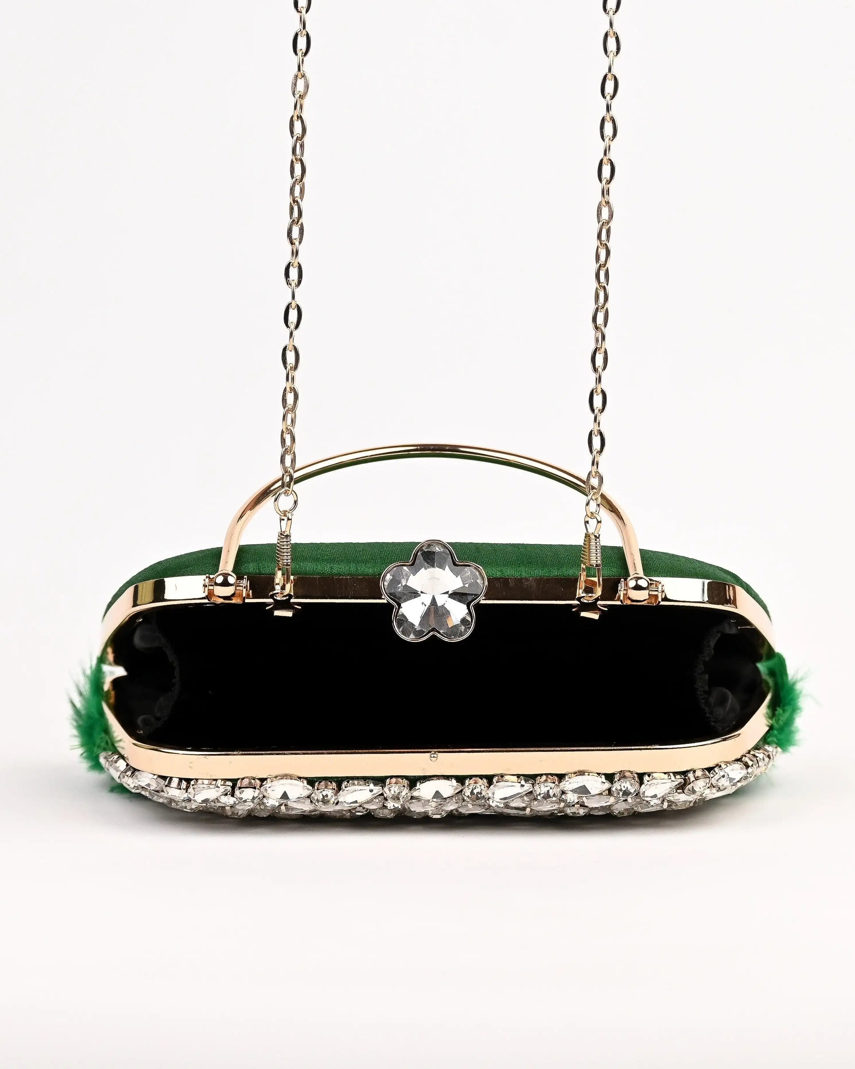 Sugarcrush Crystal Bridal Feather Luxury Bag-GREEN - SUGARCRUSH