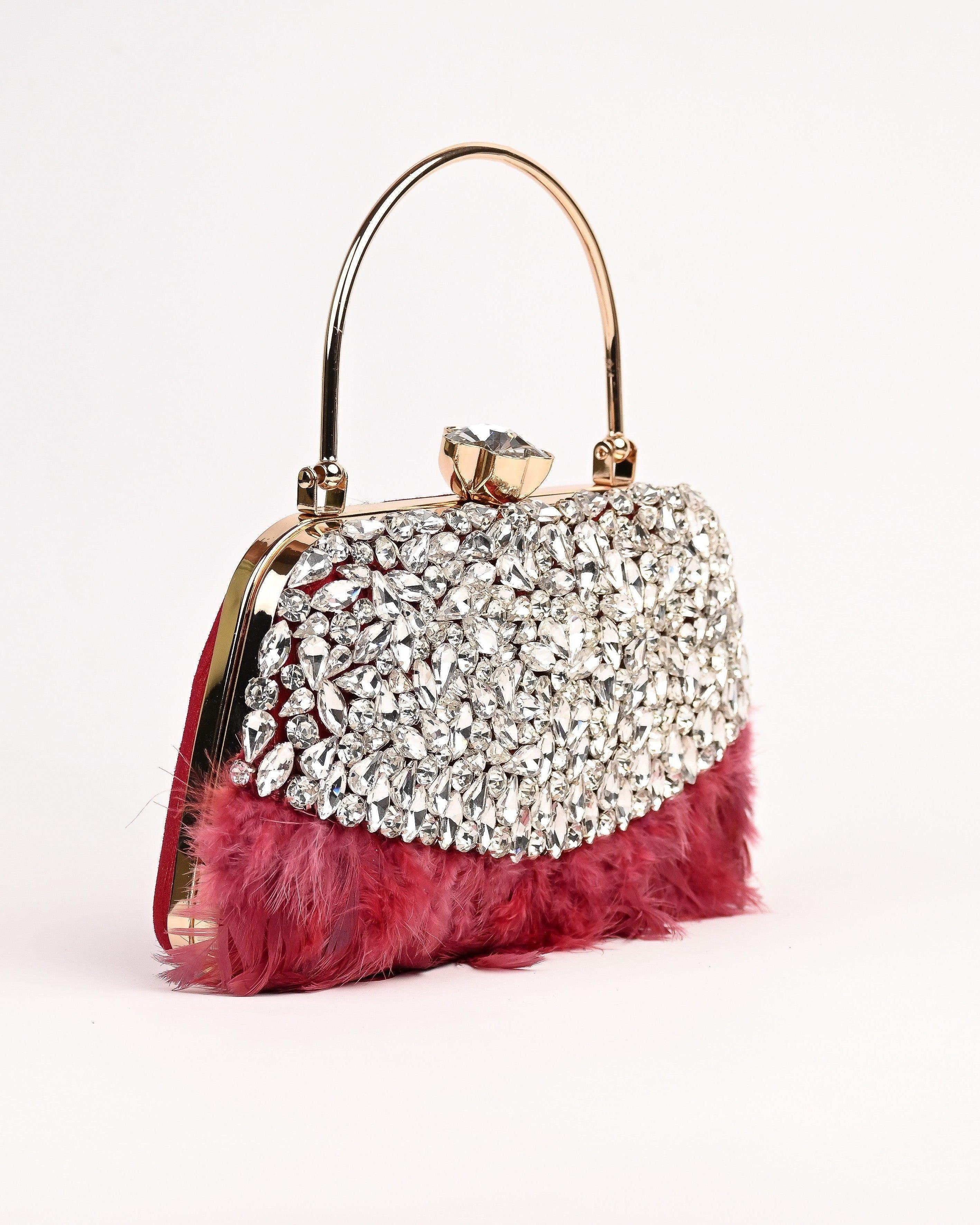 Sugarcrush Crystal Bridal Feather Luxury Bag-RED - SUGARCRUSH